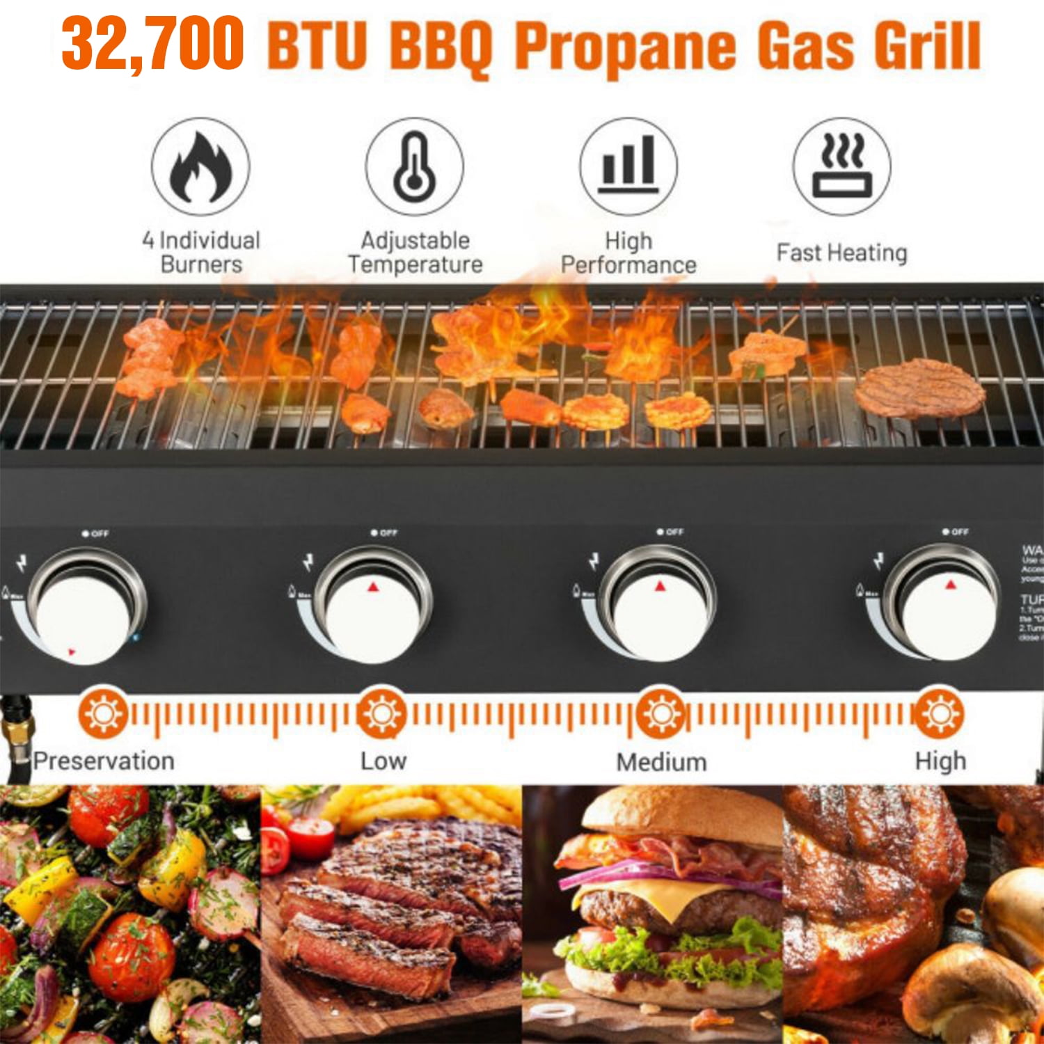 Vebreda 4-Burner 30" Griddle Propane Gas Grill, Black - Image 4