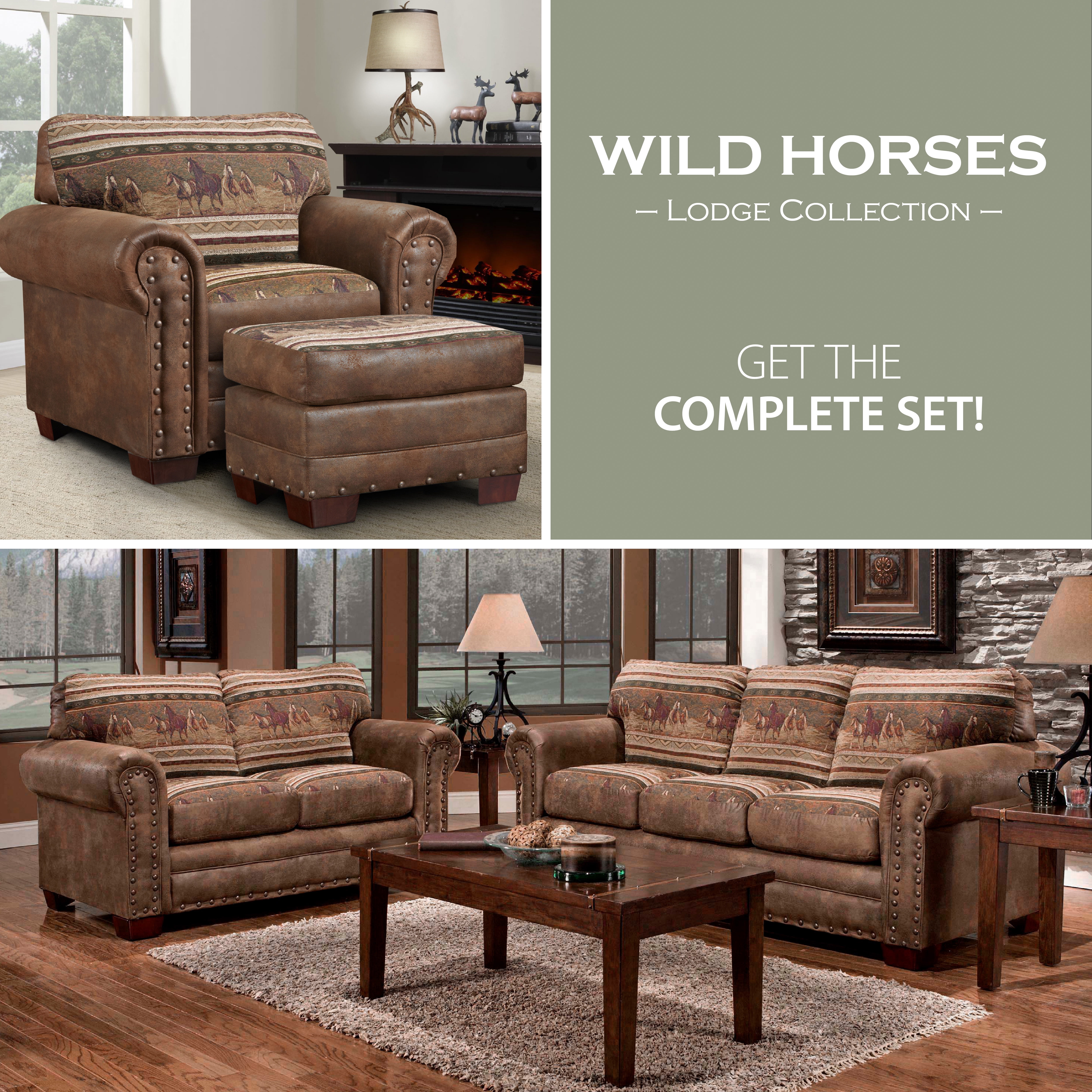 American Furniture Classics 26.5" Microfiber Wild Horses Ottoman in Brown - Image 9