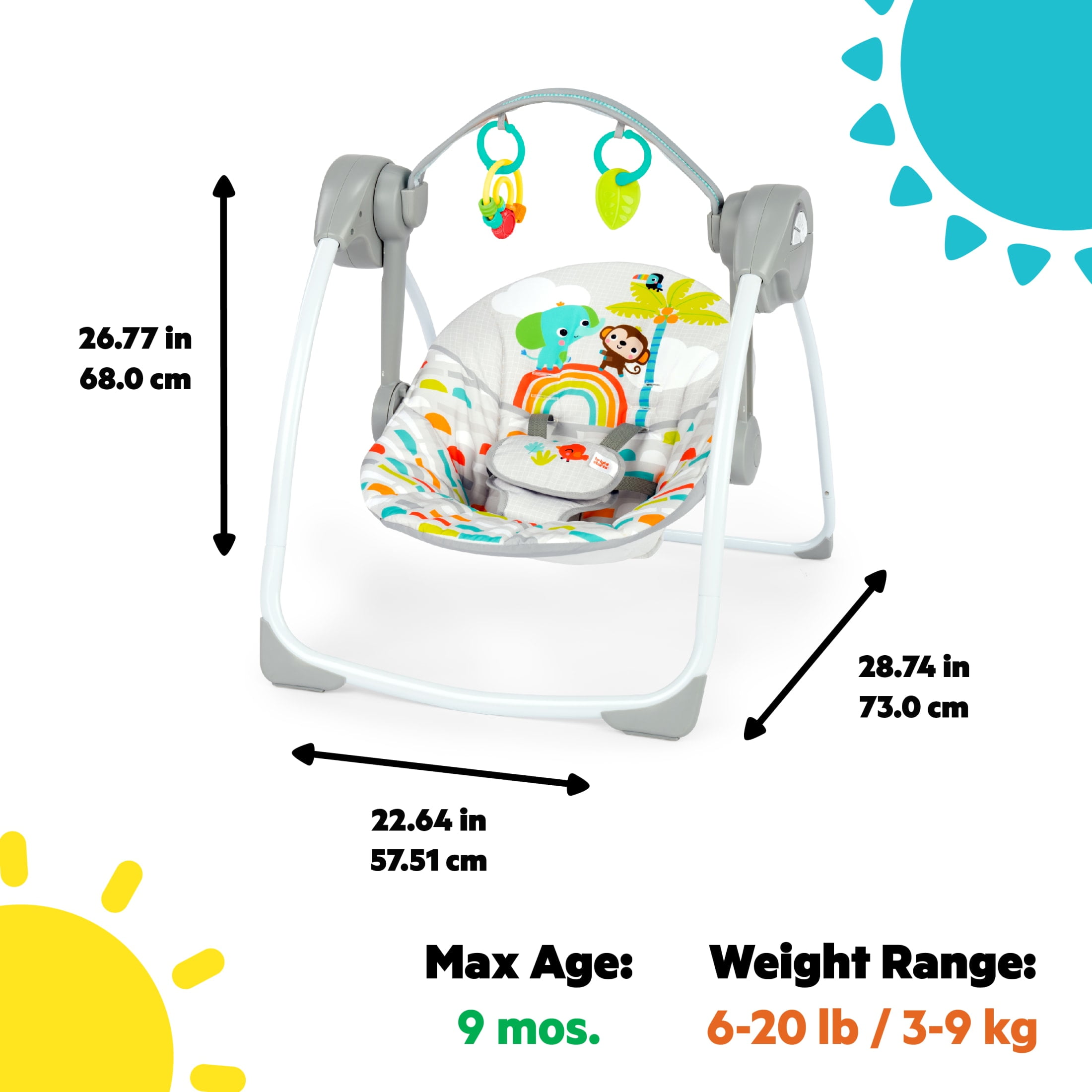 Bright Starts Playful Paradise Portable Compact Baby Swing with Toys, Unisex, Newborn + - Image 8