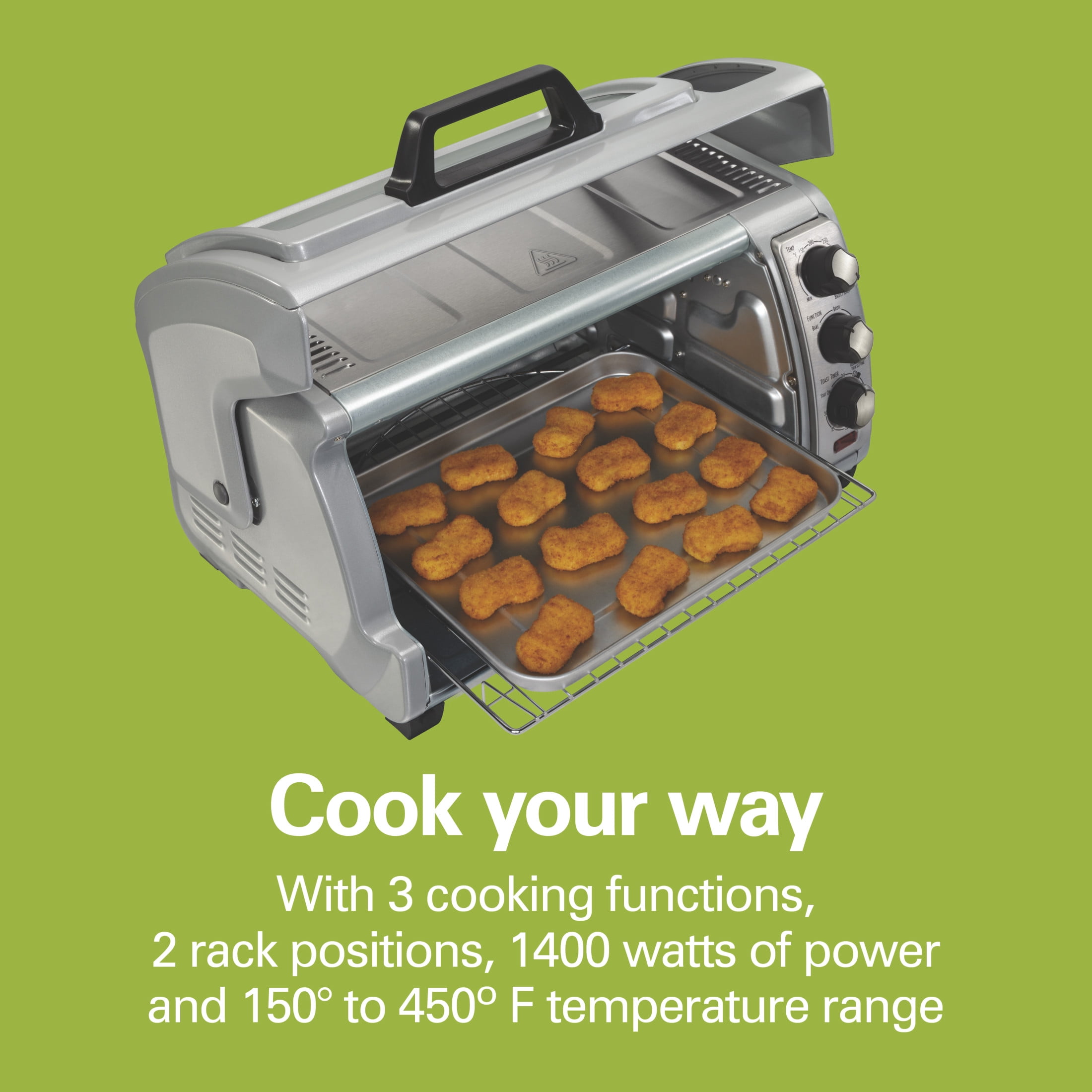 Hamilton Beach 6 Slice Countertop Toaster Oven with Easy Reach Roll-Top Door, Bake, Broil & Toast Functions, Silver - Image 3