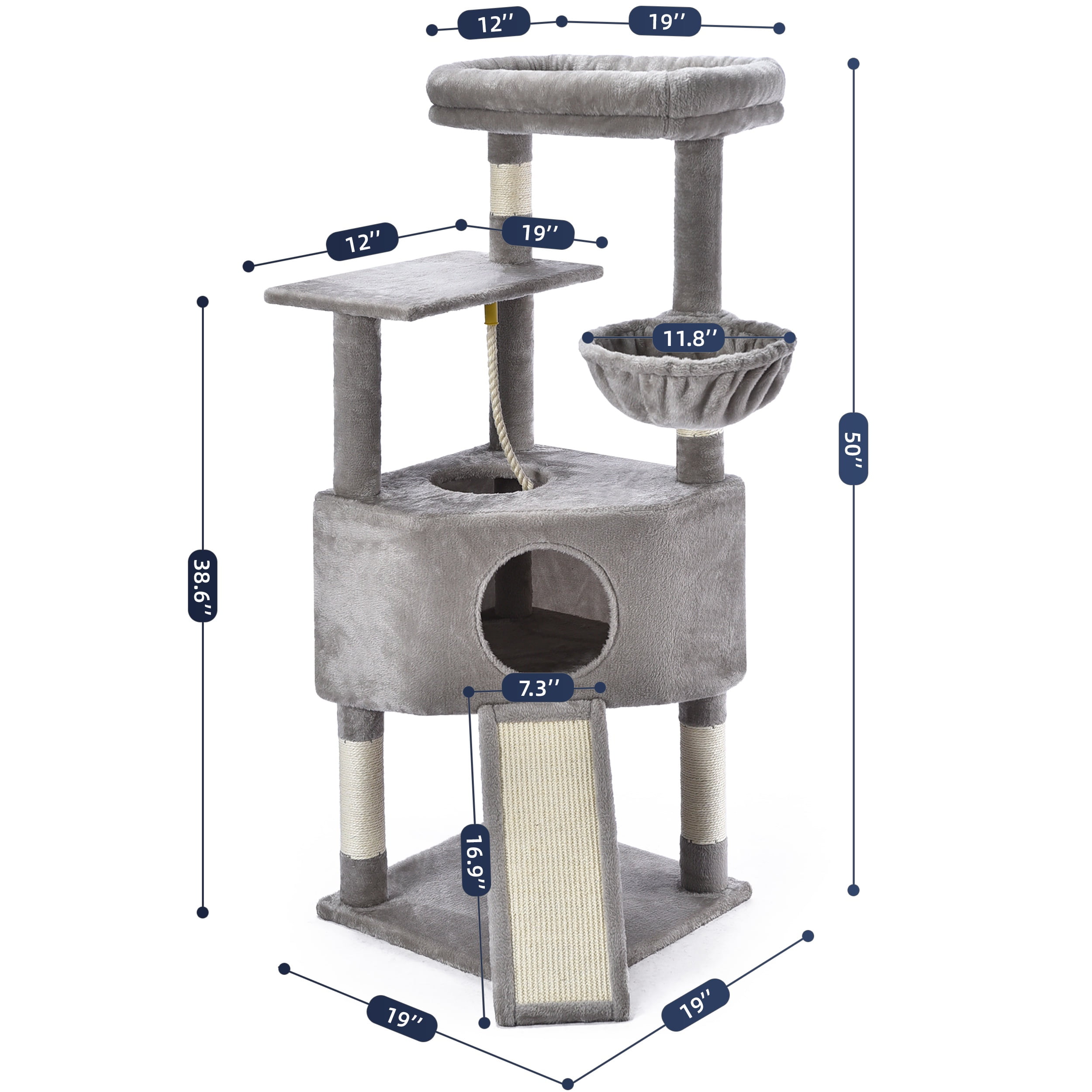 Vibrant Life 50inch Cat Tree Tower with Large Condo and Perch for Indoor Cats, Light Gray - Image 10