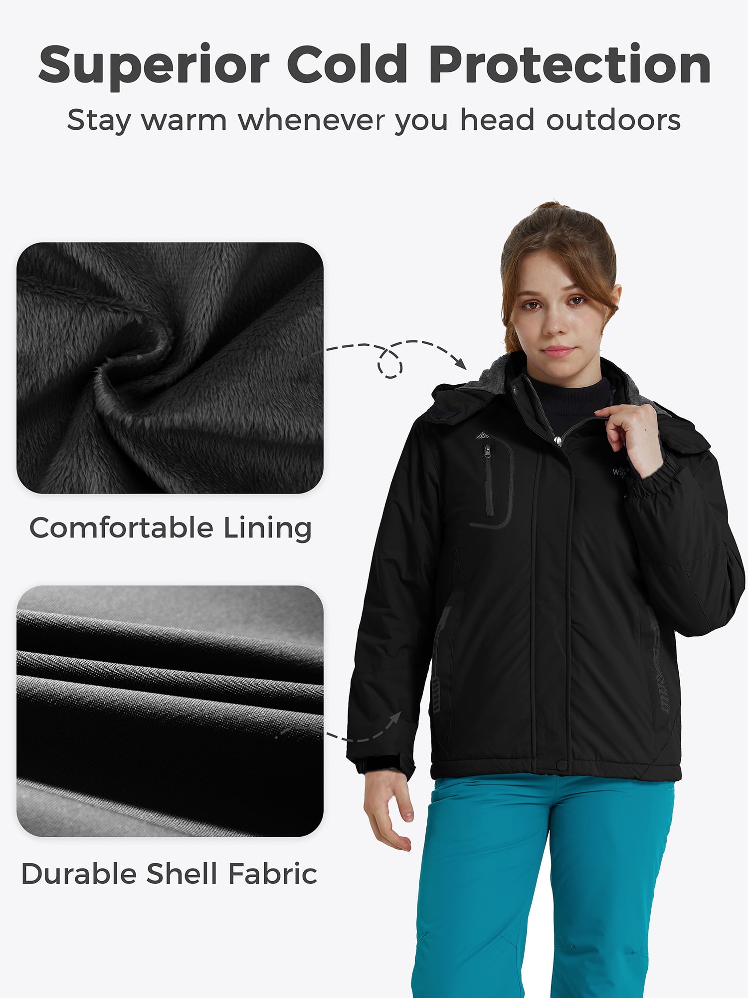 Wantdo Girl's Hooded Skiing Jackets Kid's Waterproof Raincoats Rose Red Size 8 - Image 2