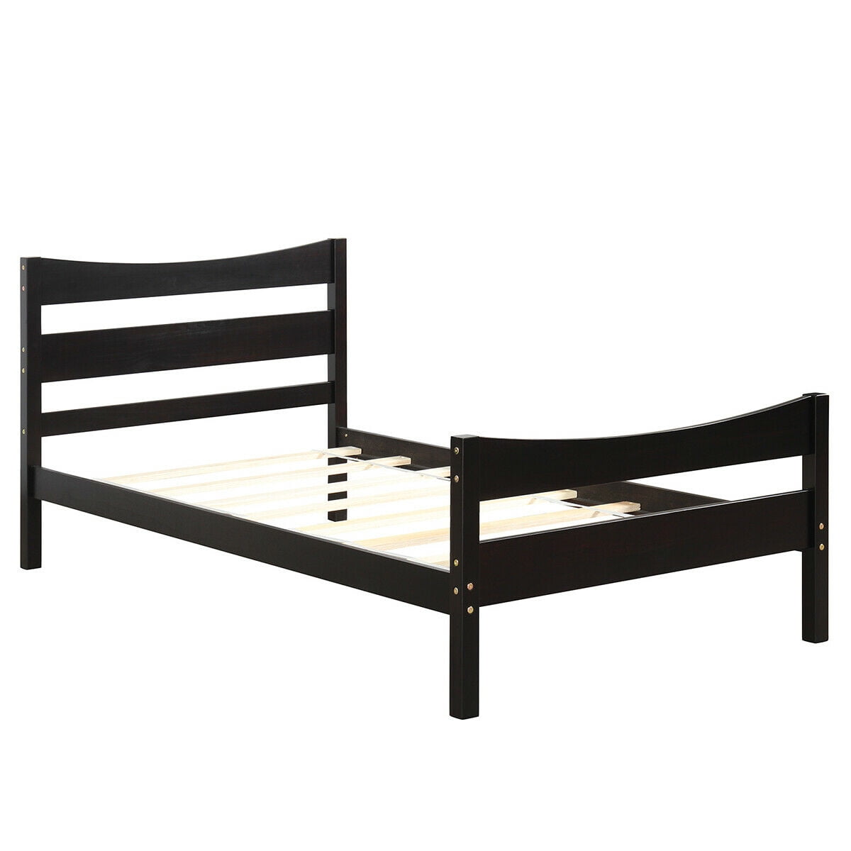 Gymax Twin Size Platform Bed Frame Foundation w/Headboard &Wood Slat Support Espresso - Image 2