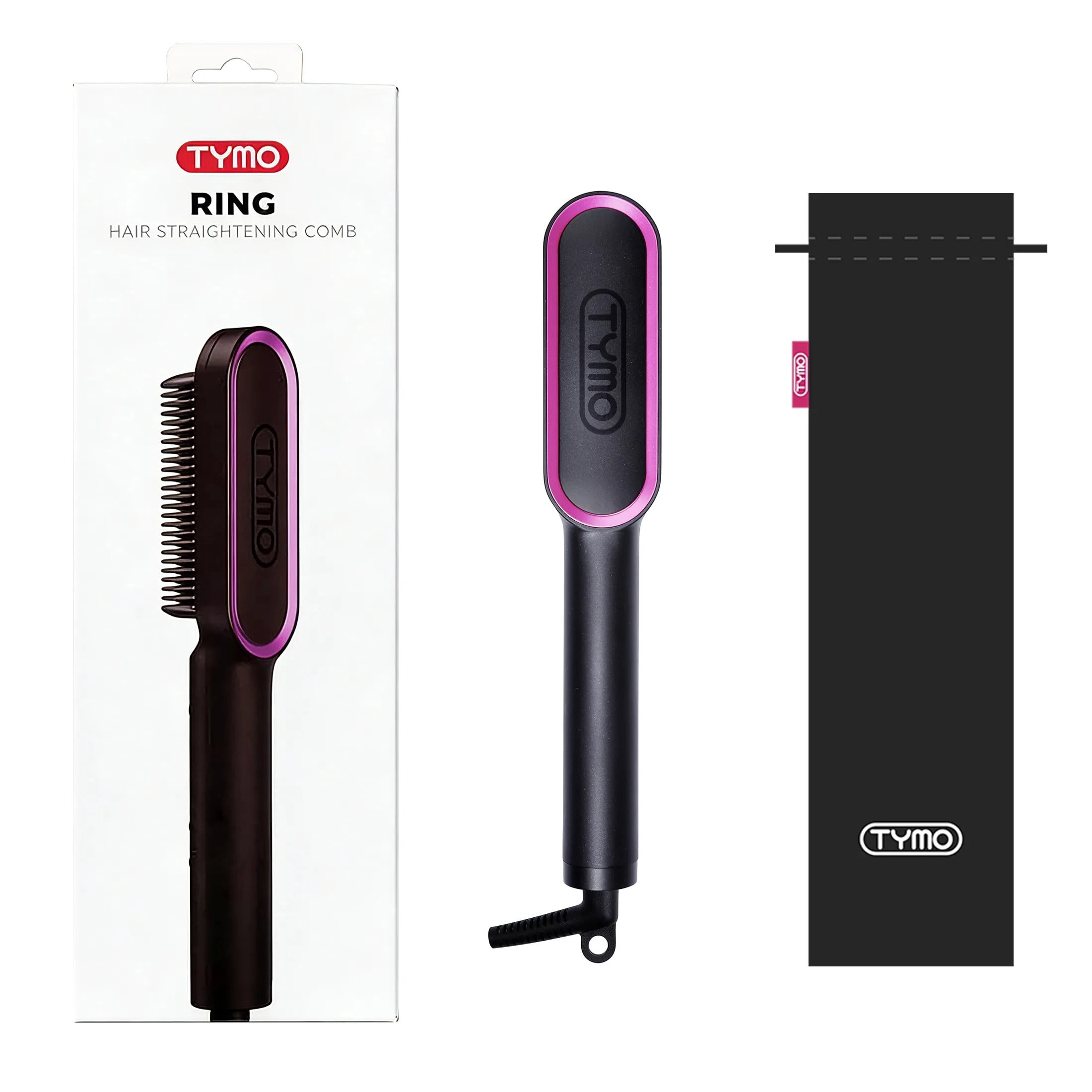 TYMO RING Hair Straightener Brush, Anti-Scald Ceramic Heated Straightening Flat Iron Comb, Frizz Control & Smooth Shine, Dual Voltage, Black, with Travel Bag - Image 8