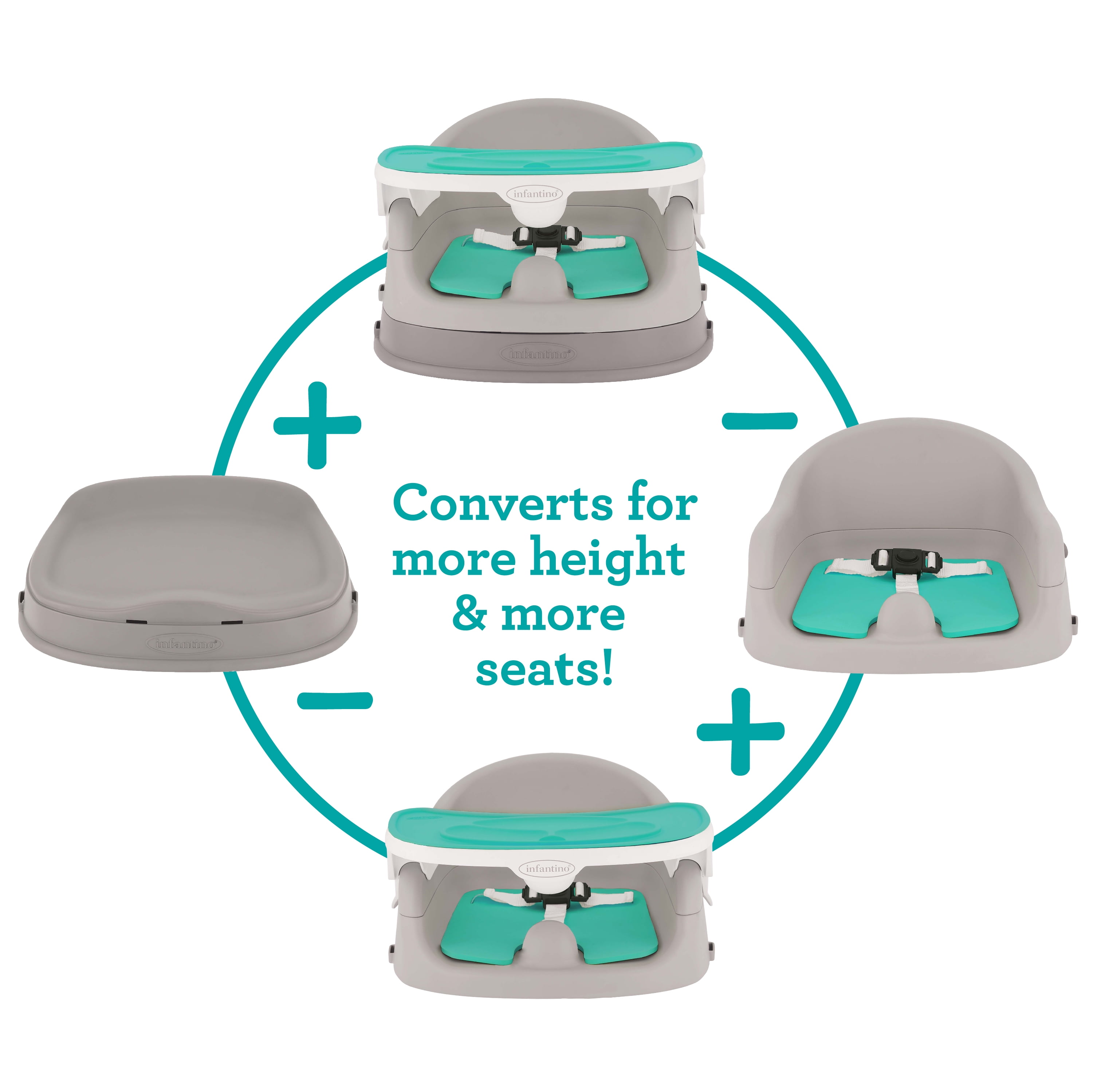 Infantino Grow-with-Me 4-in-1 Two-Can-Dine Deluxe Feeding Booster Seat for Infants, Unisex, Teal - Image 4