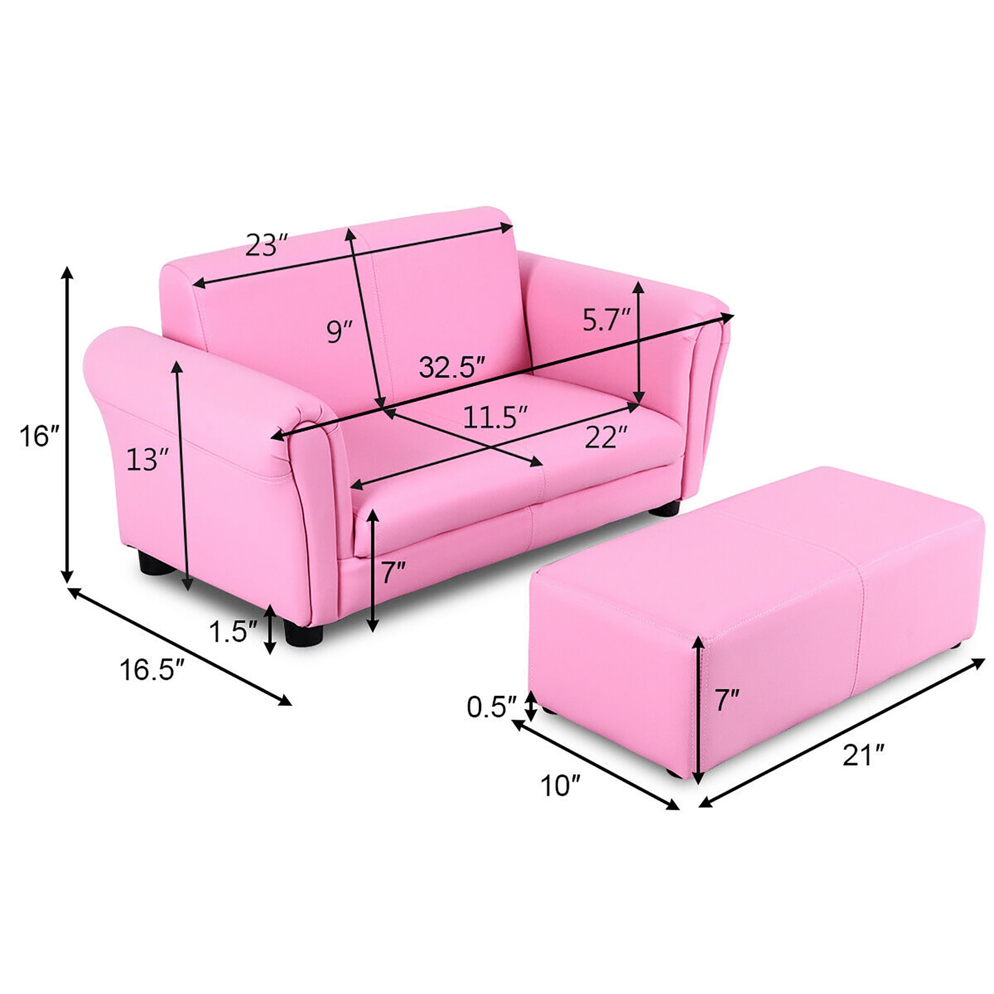 Costway Pink Kids Sofa Armrest Chair Couch Lounge Children Birthday Gift w/ Ottoman - Image 3