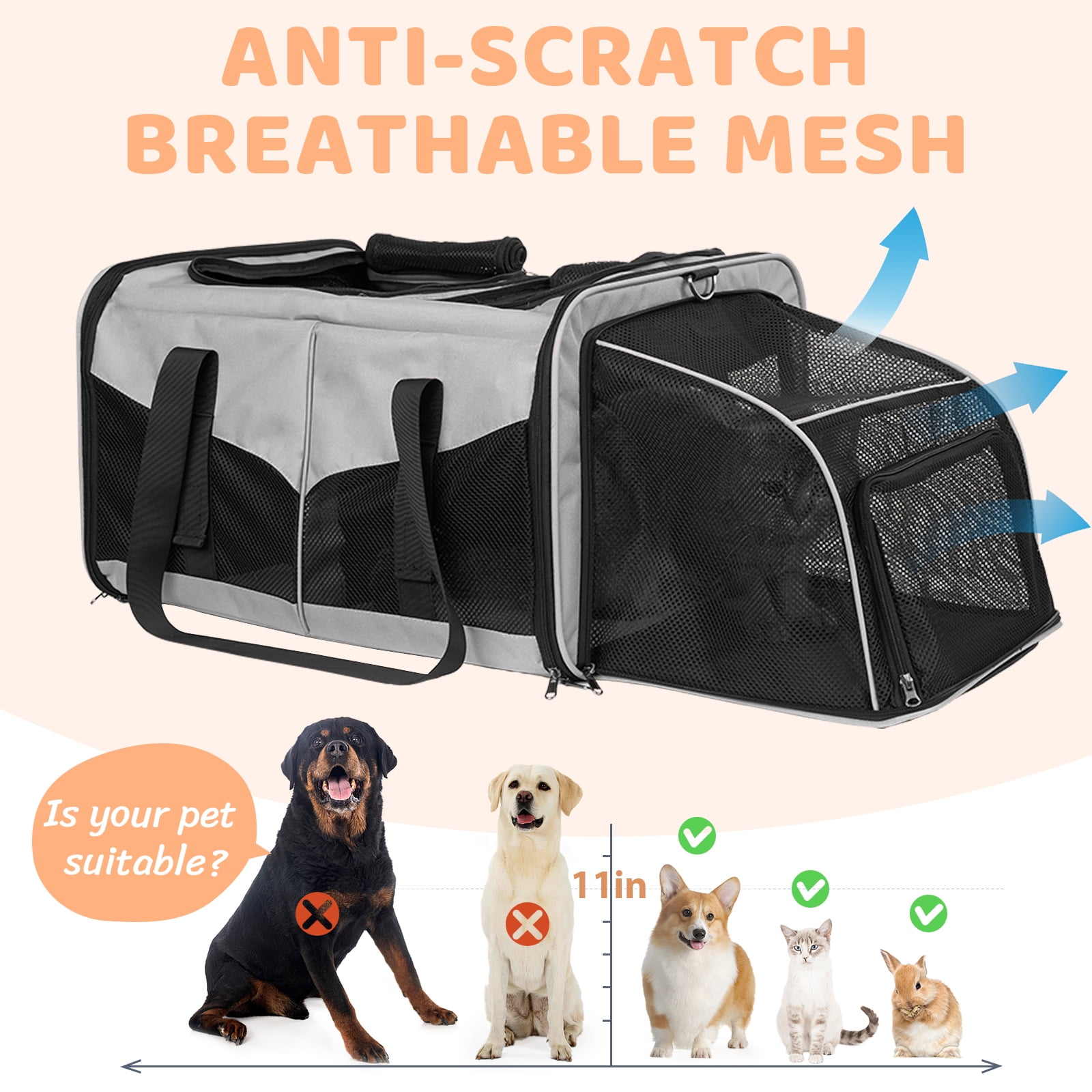 LitaiL Cat Carrier for 2 Cats, 2-in-1 Double Pet Carrier with 2 Litter Boxes, Portable Soft Sided Dog Carrier for Traveling, Gray - Image 4