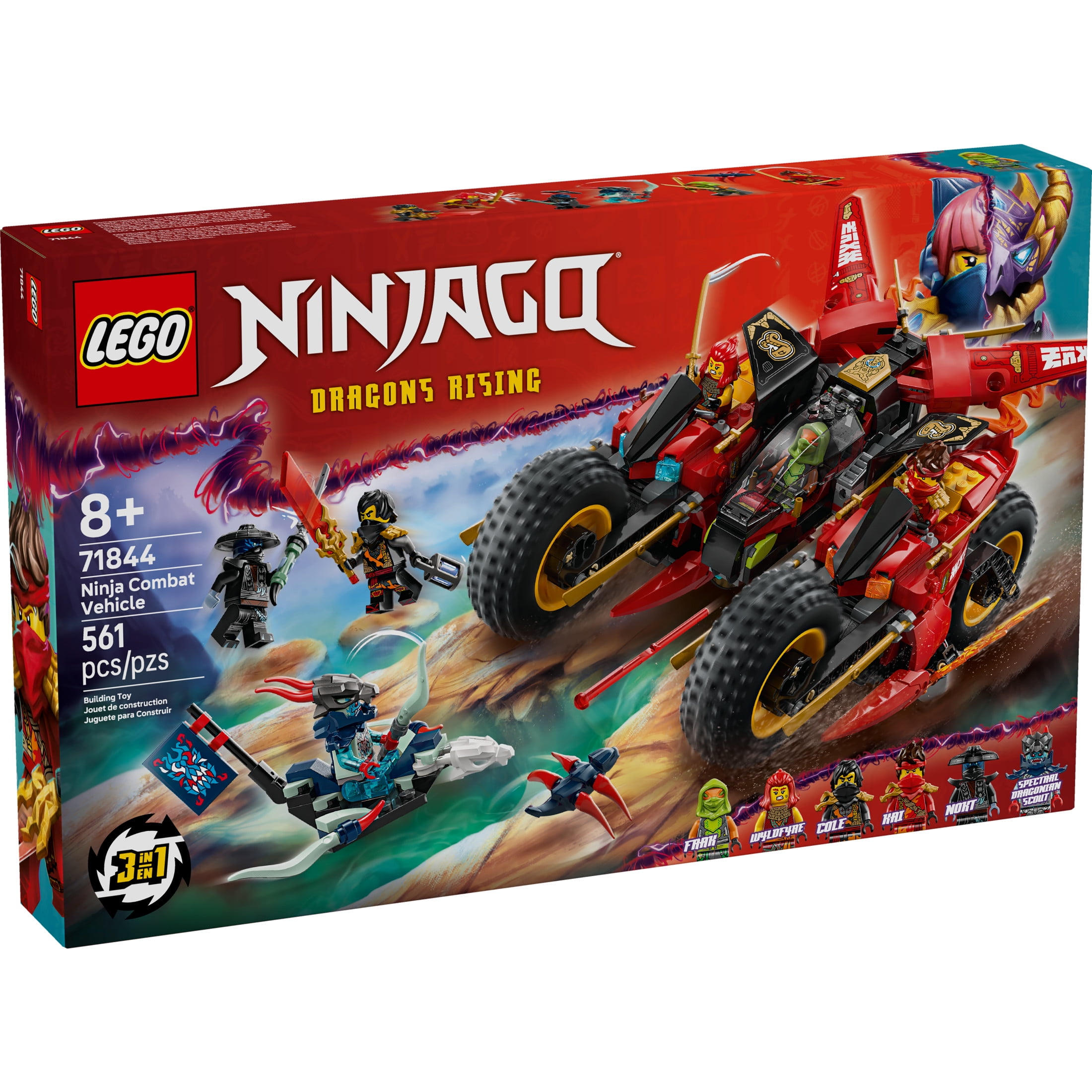 LEGO NINJAGO Ninja Combat Vehicle - 3 in 1 Building Toy - Dragons Rising Play Set for Boys & Girls, Ages 8+ - Model Building Kit for Kids W/6 Ninja Toy Minifigures - Gift Idea for Birthdays - 71844 - Image 2