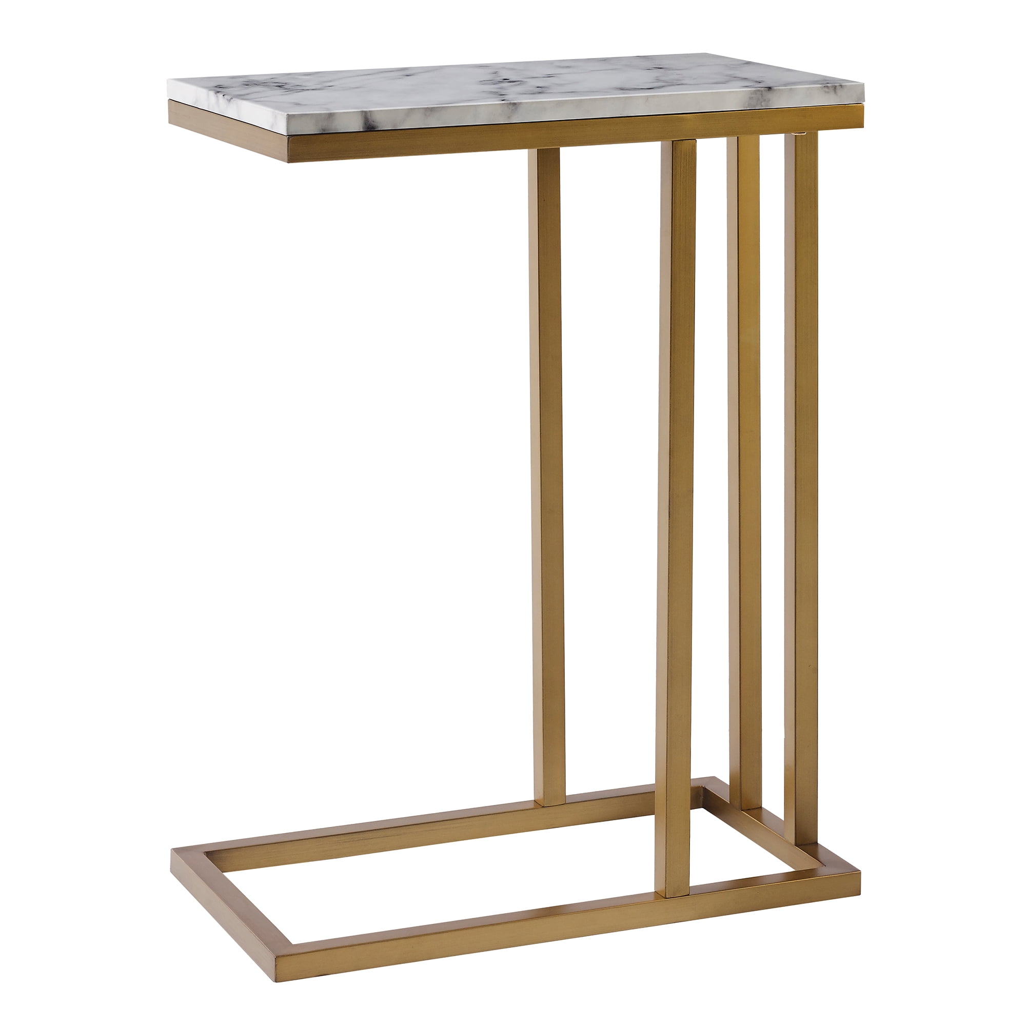 Teamson Home Marmo Modern Marble-Look C Shape Side Table, Marble/Brass - Image 3