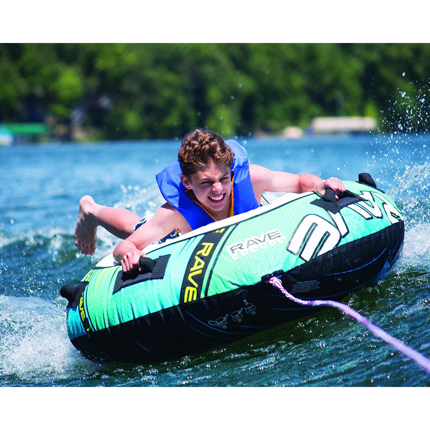 Blade 54 Inch 1 Rider Inflatable Boat Towable Water Ski Tube w/ 4 Handles, Blue - Image 2