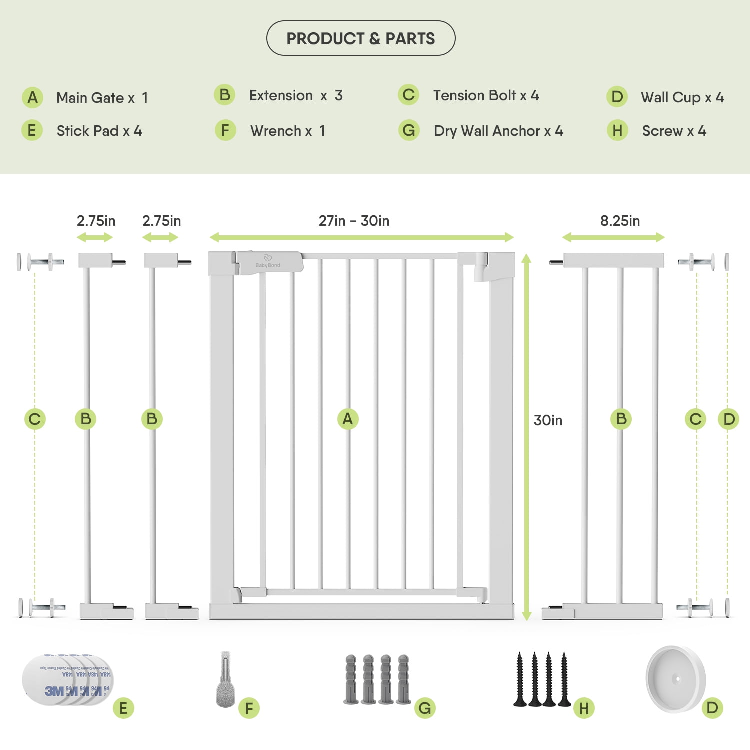 27-43" Extra Wide Safety Baby Gate for Stairs Doorways, Pet gates for doorways,White - Image 3