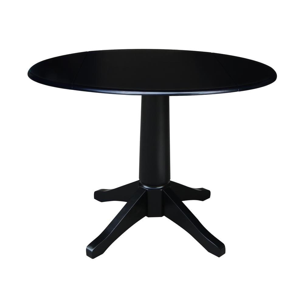 42" Round Solid Wood Black Dual Drop Leaf Pedestal Table by International Concepts - Image 12