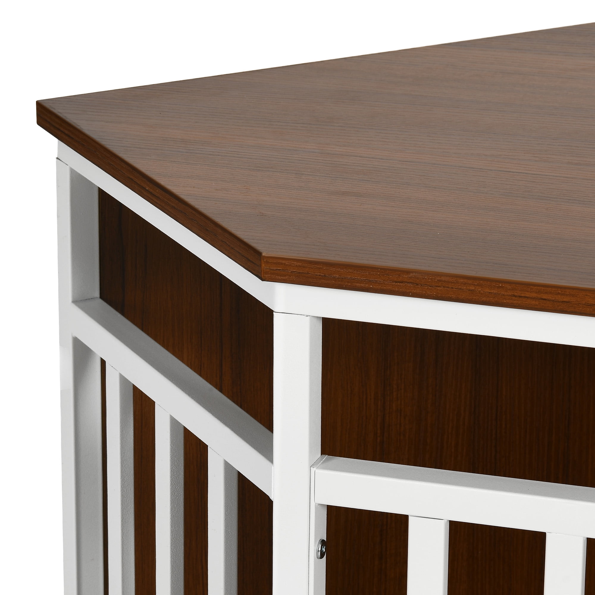 Uforic 52 Inch Heavy Duty Corner Dog Crate Furniture, Large Wooden Dog Kennel End Table for Large Dogs - White & Walnut - Image 4