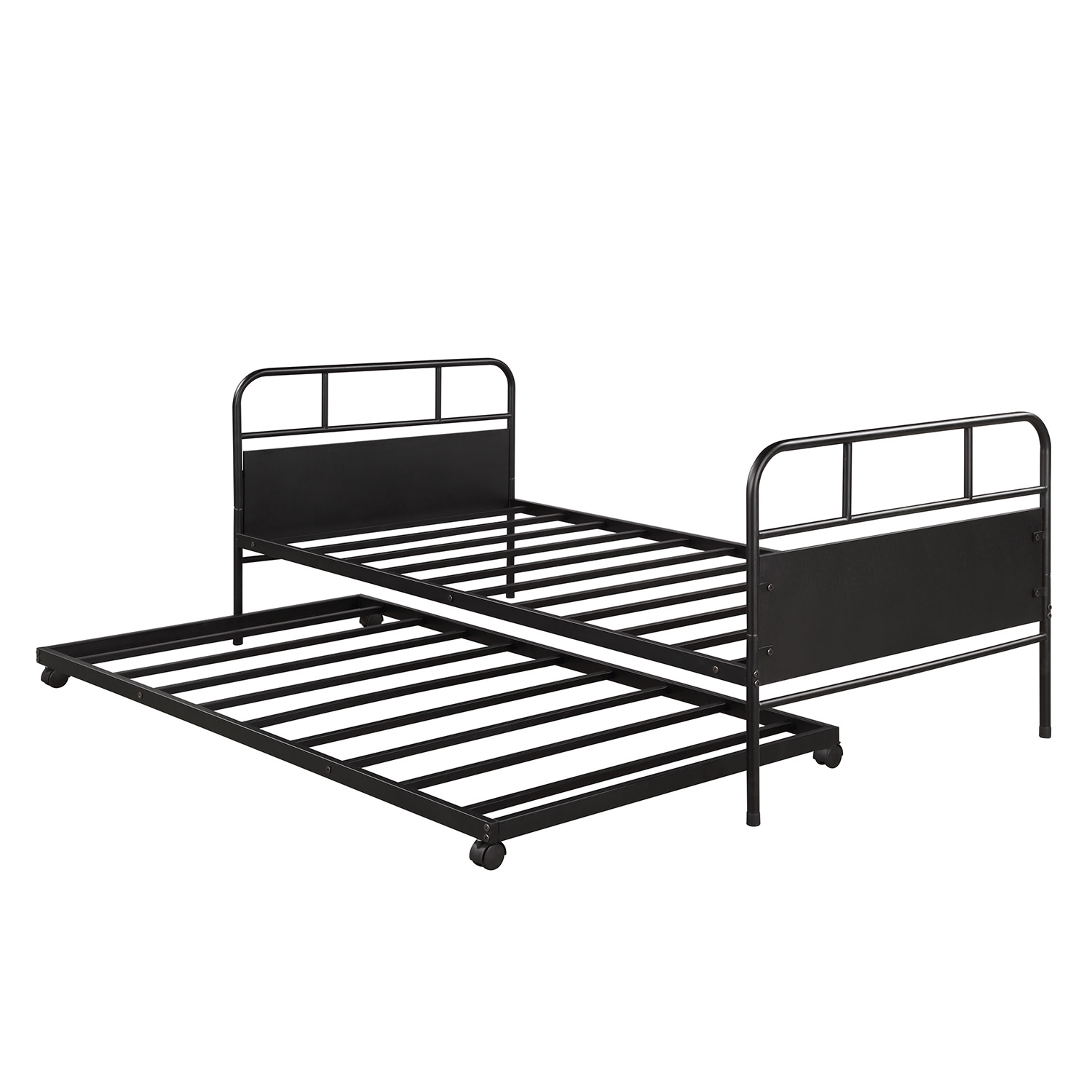 Twin Daybed Platform Bed with Trundle Built-in Casters,Metal Bed Frame for Kids Teens Adults,No Box Spring Needed,Black - Image 3