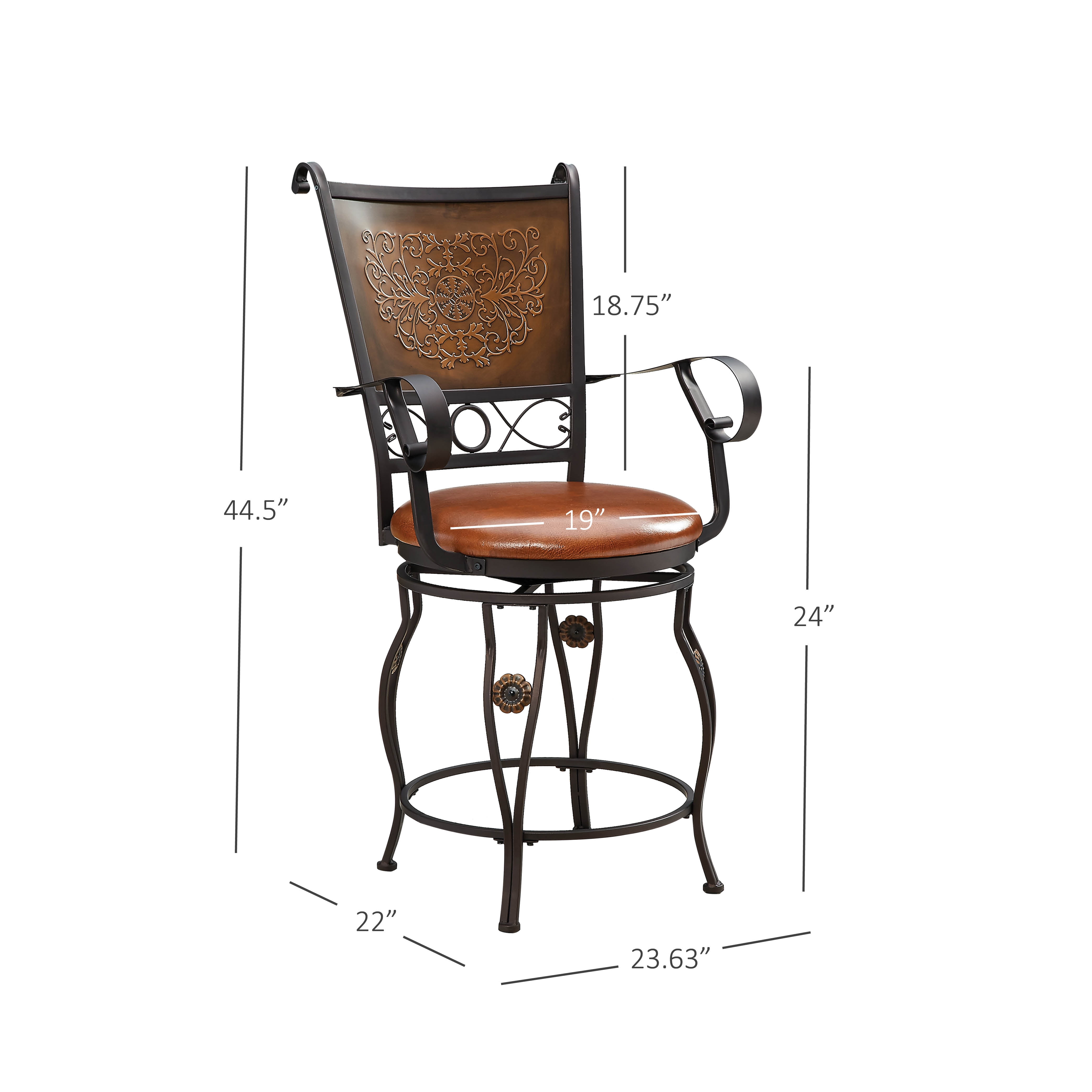 Powell Big & Tall Copper Stamped Back Counter Stool with Arms, Bronze with Brown Fabric, Includes 1 Stool - Image 6