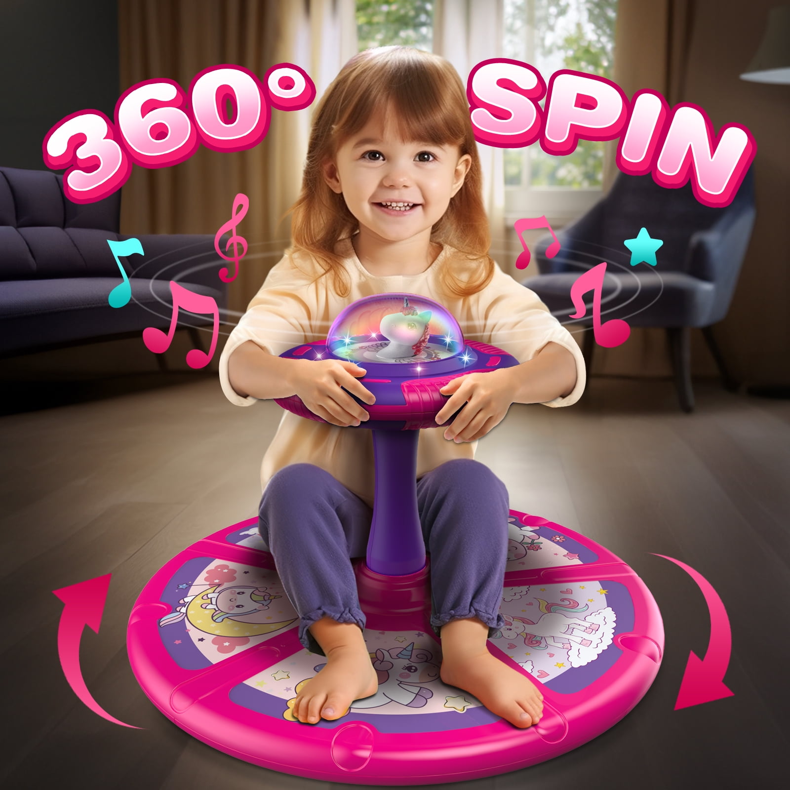 Beefunni Musical Unicorn Sit Twister and Spin Toy with LED Lights, 360° Twister Toddlers Toy Age 18 Months+, Birthday Gift for Girls and Boys 1-3 Years Old - Image 7