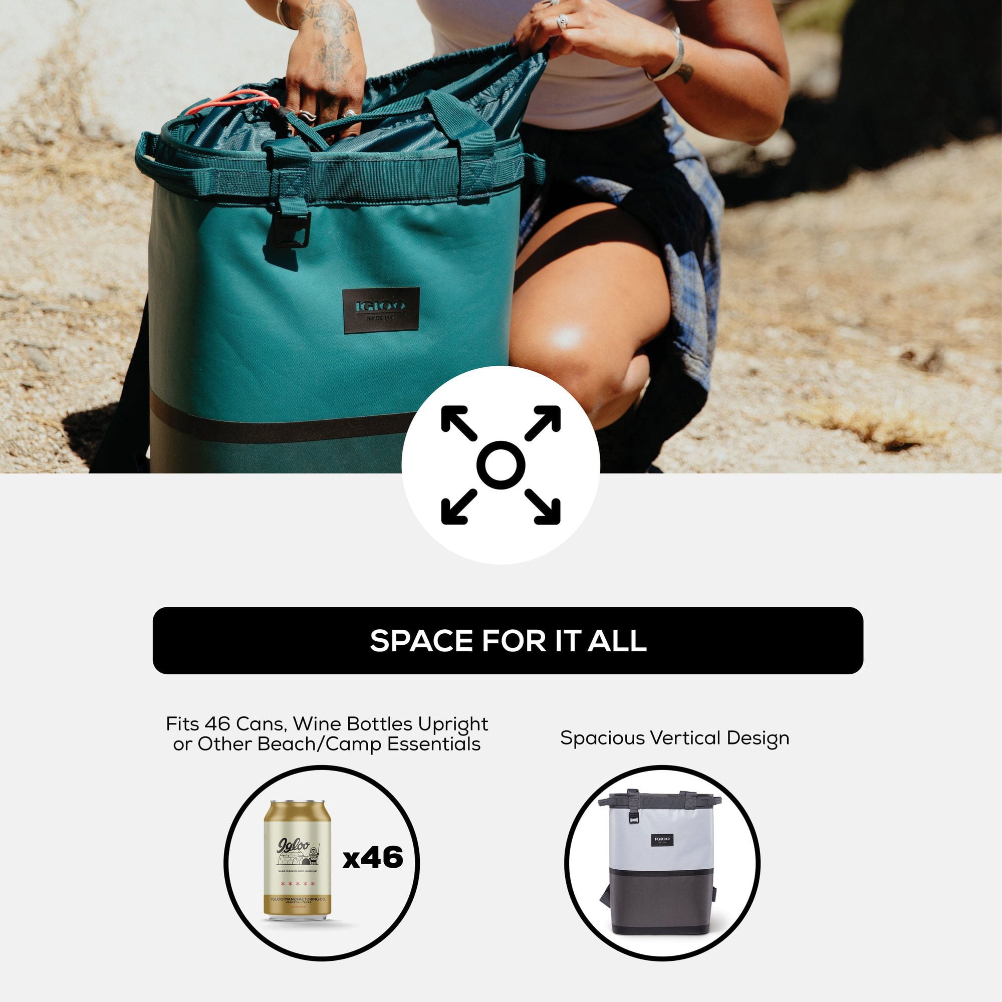 Igloo Reactor Portable 46 cans Soft Insulated Cinch Backpack Cooler Bag, Teal - Image 6