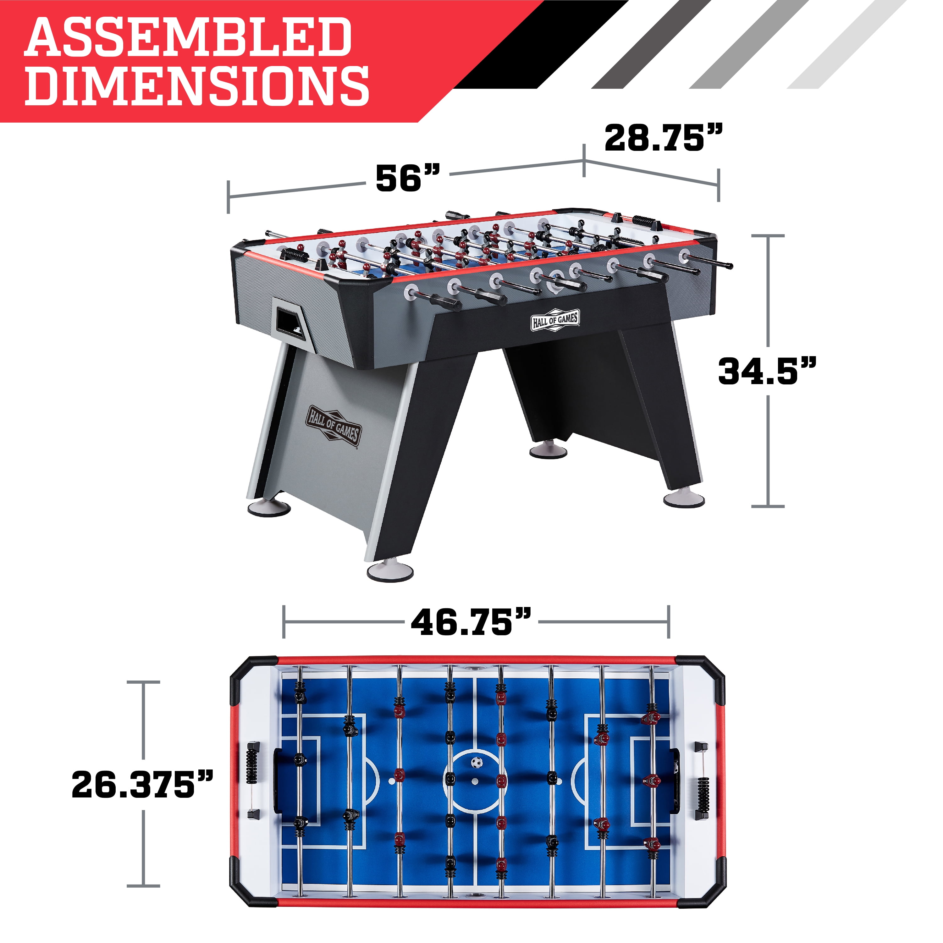 56” Arcade Foosball Table Competition Size, Soccer, Grey/Black by Hall of Games - Image 4