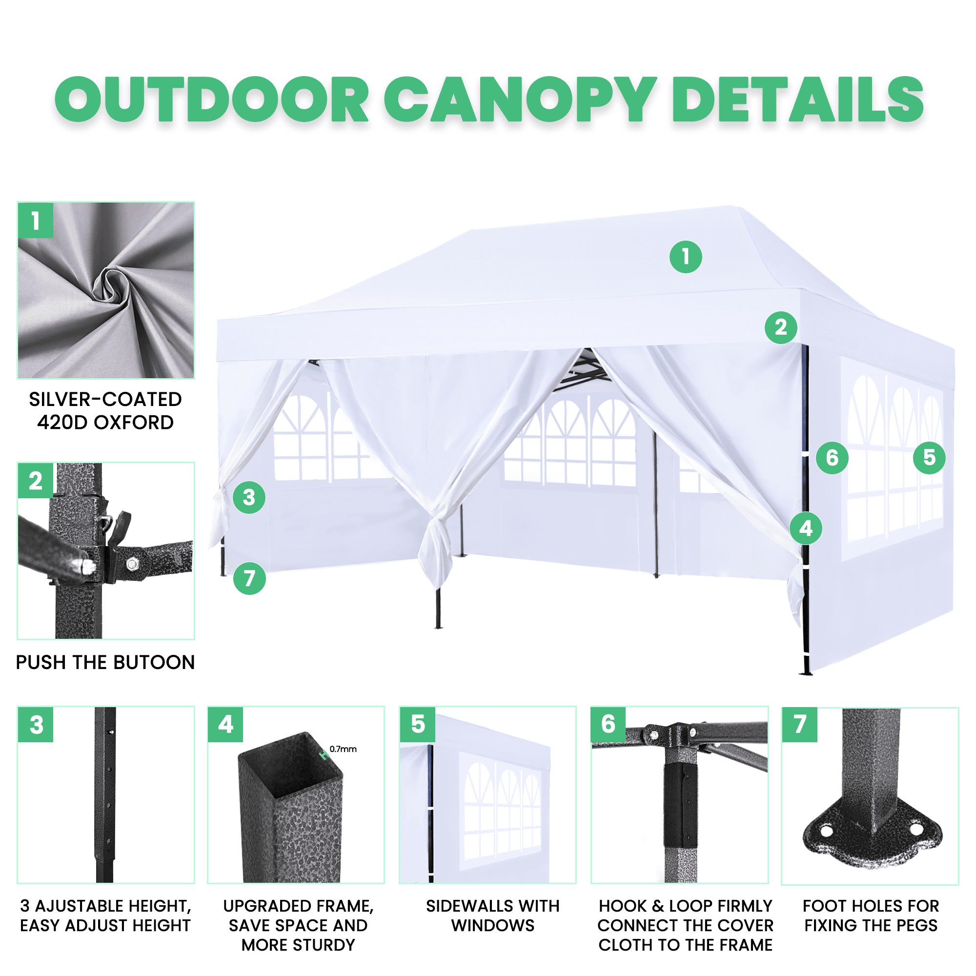 GVDV 10' x 20' Pop up Canopy Tent Party Tent Outdoor Event Instant Tent Gazebo with Removable Sidewalls and Carry Bag, White - Image 10