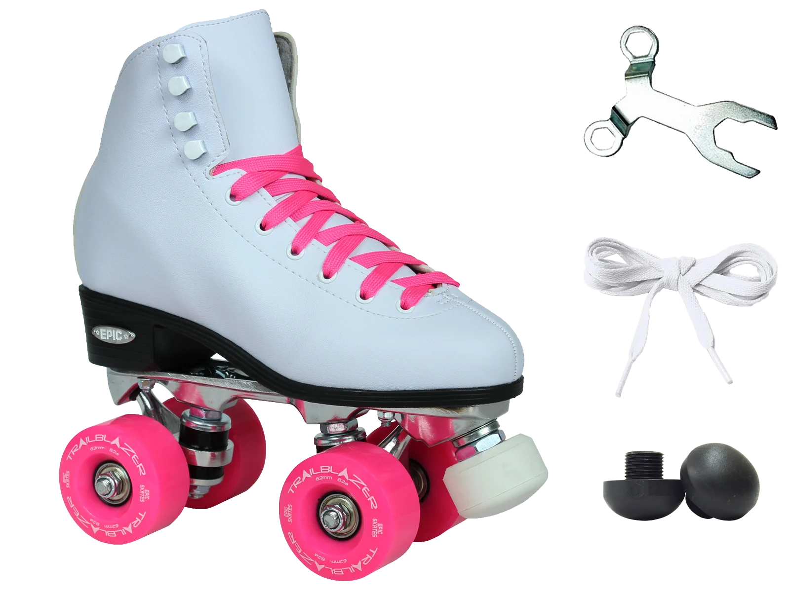 Epic Classic White/Pink Quad Roller Skates Package - Image 6
