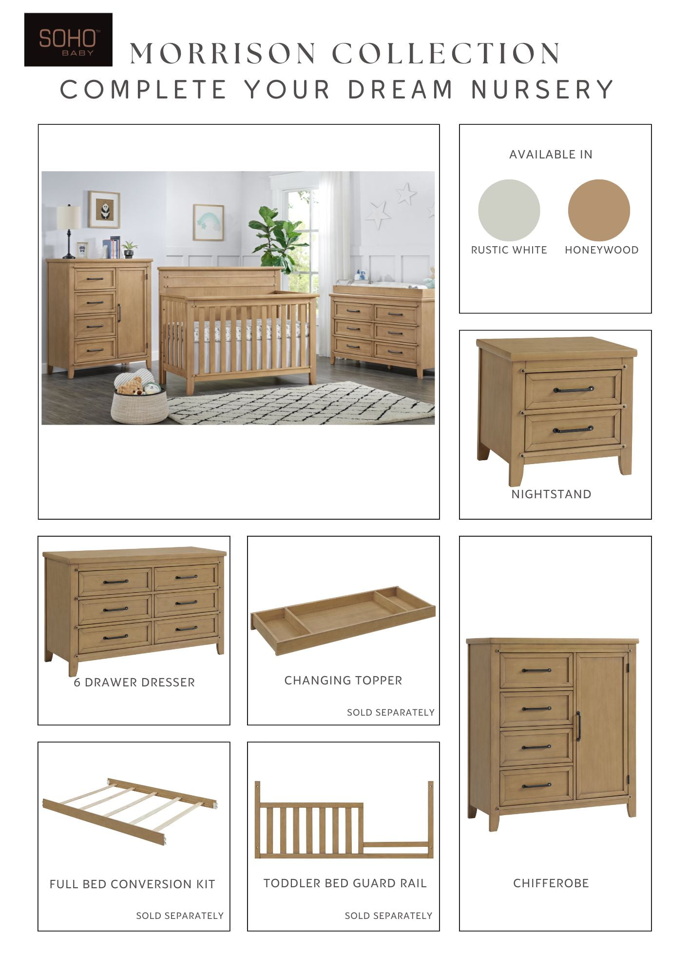 Soho Baby Morrison 4 in 1 Convertible Crib Honey Wood - Image 8