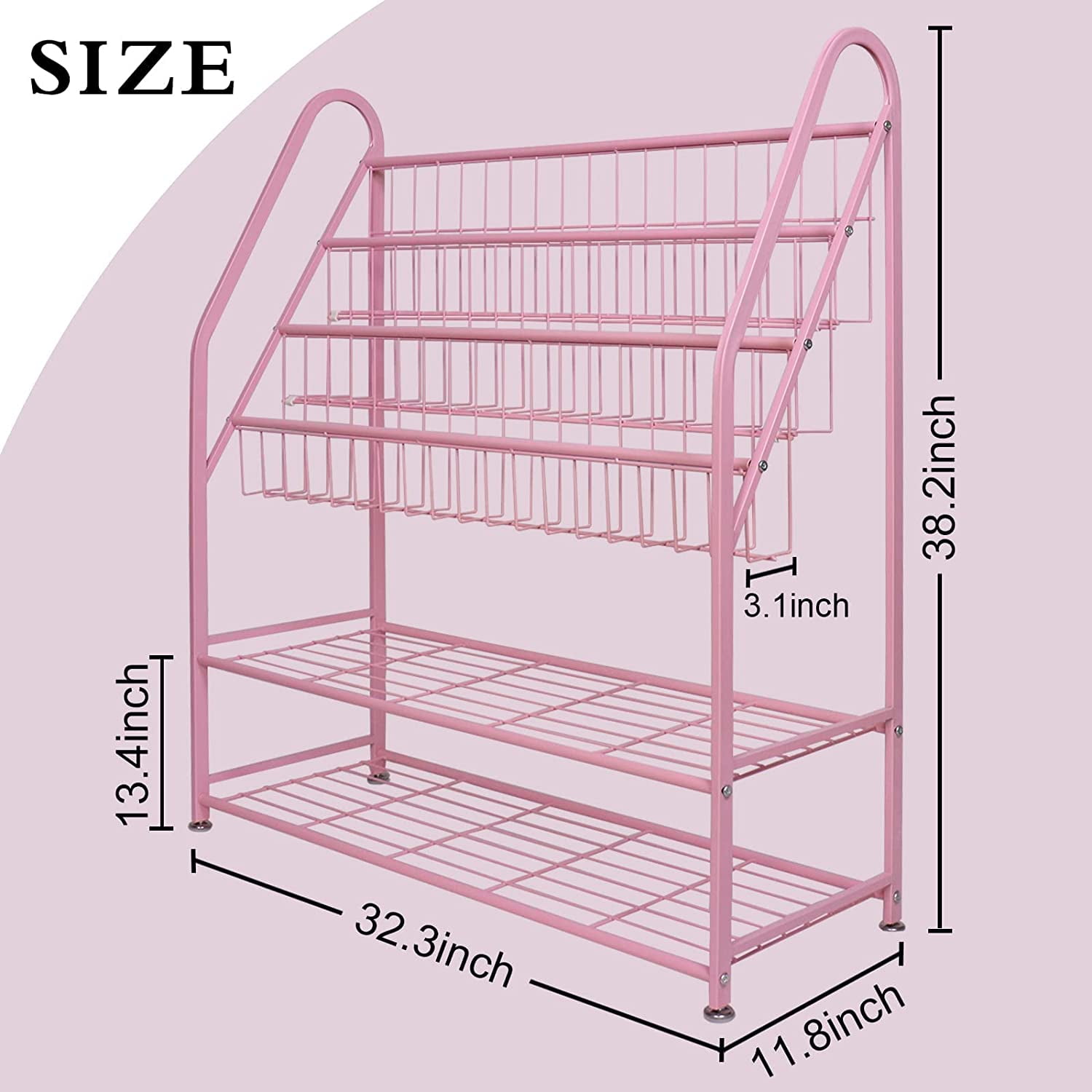 aboxoo Metal Kids Pink Bookshelf Freestanding for Children Girls Room 32 inches Large Toddler Pink Stable Bookcase Bookstore Library Book Unit Storage - Image 4
