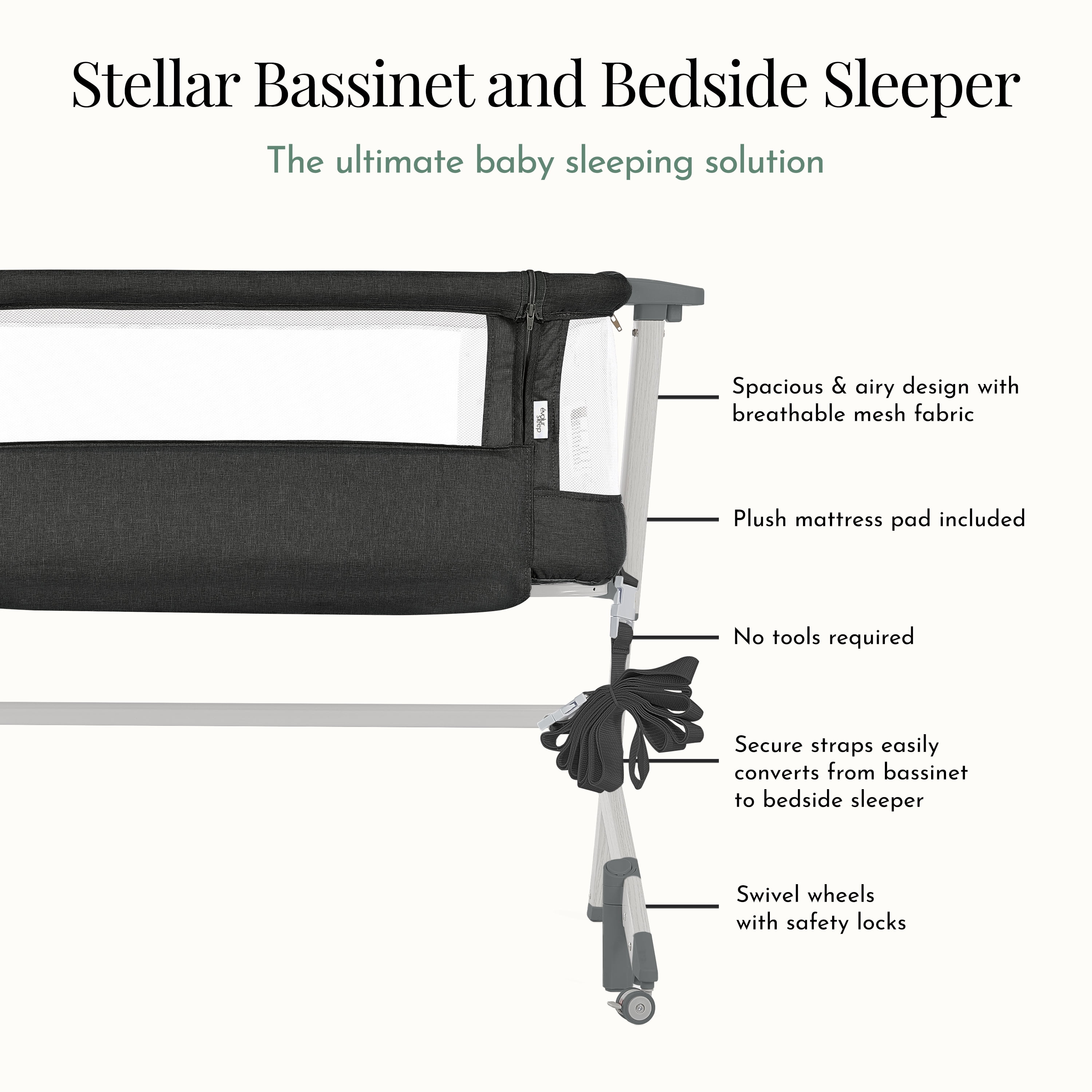 Evolur Stellar Bassinet and Bedside Sleeper in Black - Image 2