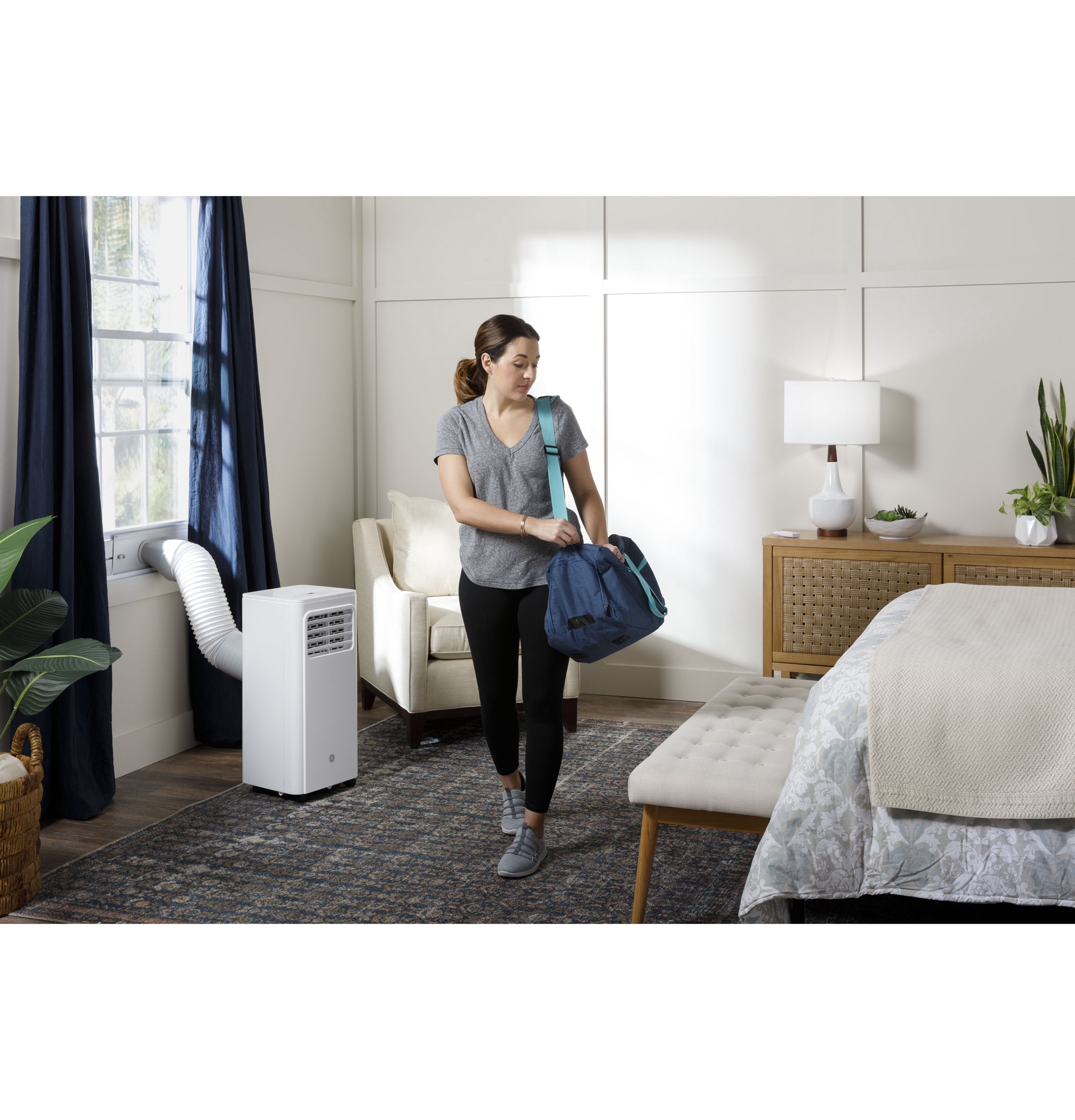 GE 6,100 BTU (9,000 BTU Ashrae) Portable Air Conditioner with Dehumidifier and Remote, White - Image 5