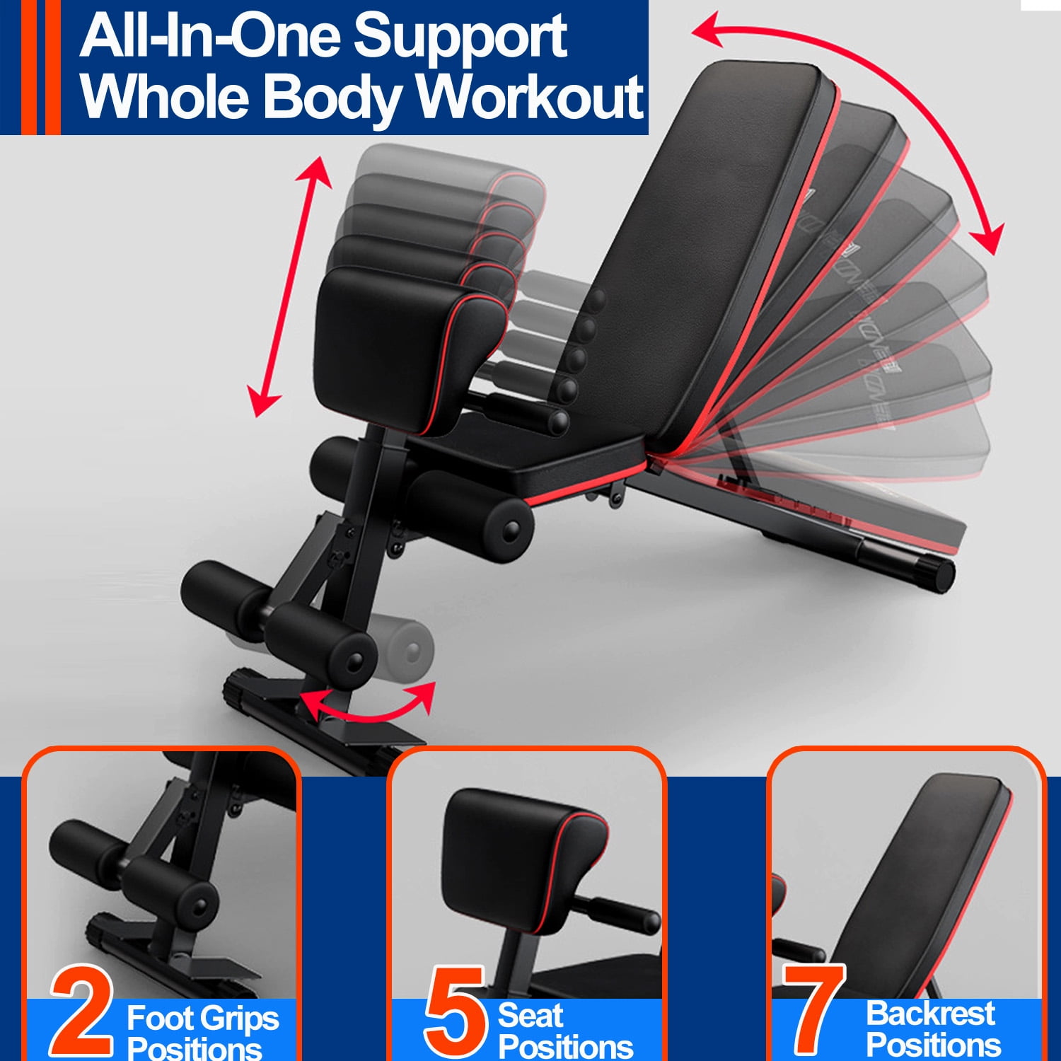 Adjustable Weight Bench, 7 Positions Foldable Workout Olympic Bench Press Includes Resistance Bands, Maximum Weight 780 Lbs. - Image 2