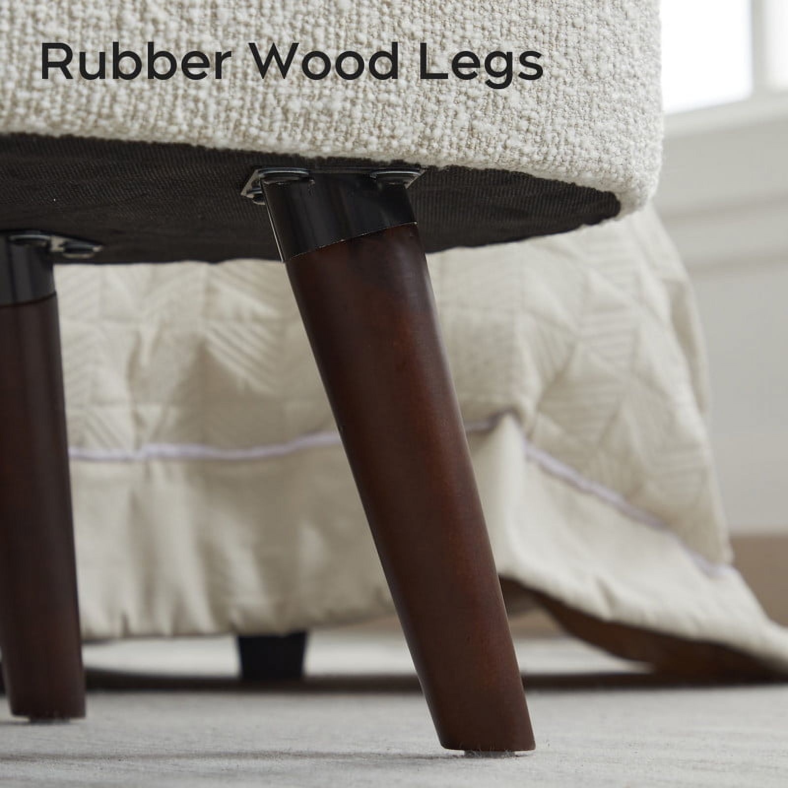 Othniel 44" Beige Boucle Storage Ottoman Bench for Living Room Bedroom Oval Footrest Wood Legs - Image 2