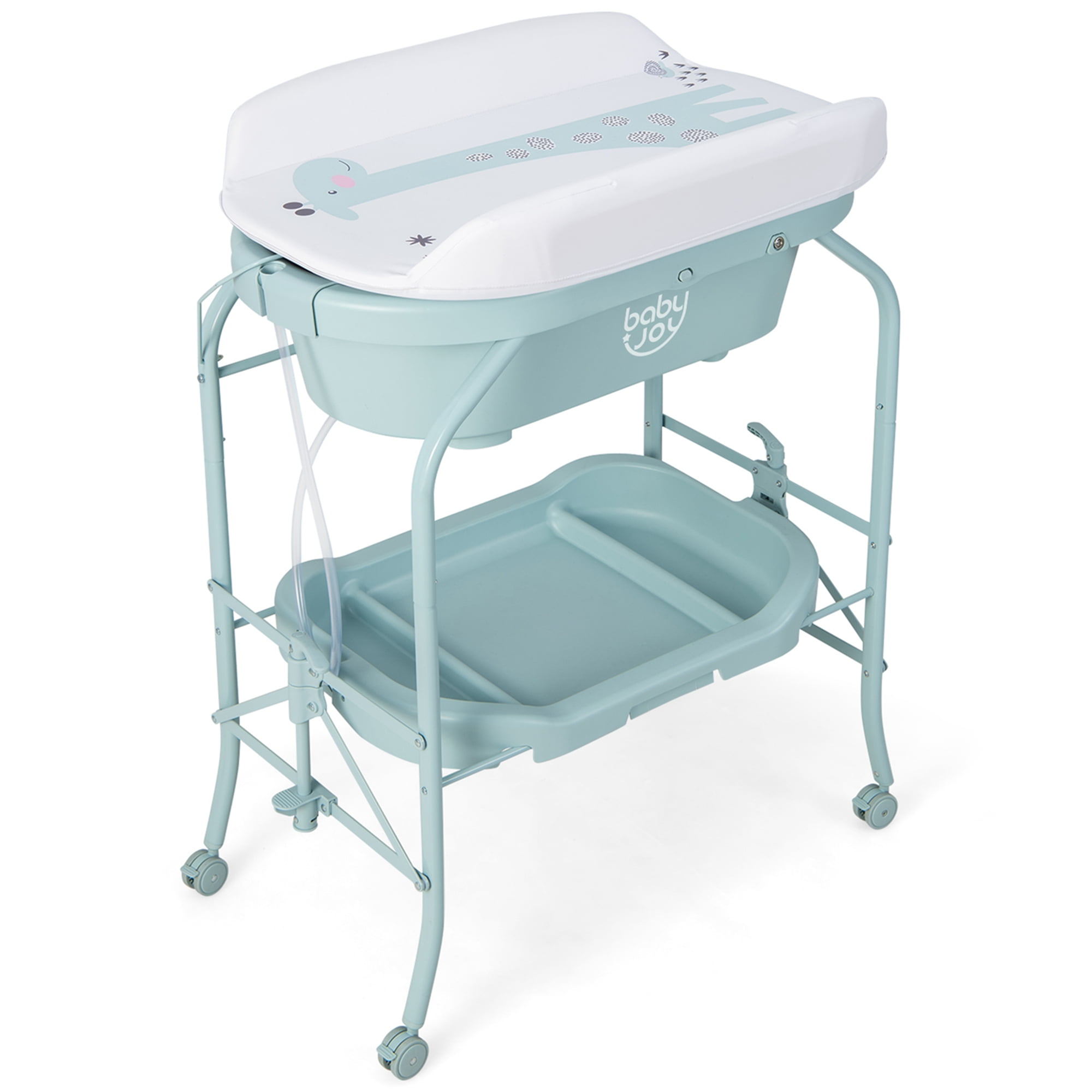 Babyjoy Changing Table with Bathtub Folding Portable Diaper Station Steel 0-12 Months PP Blue - Image 7
