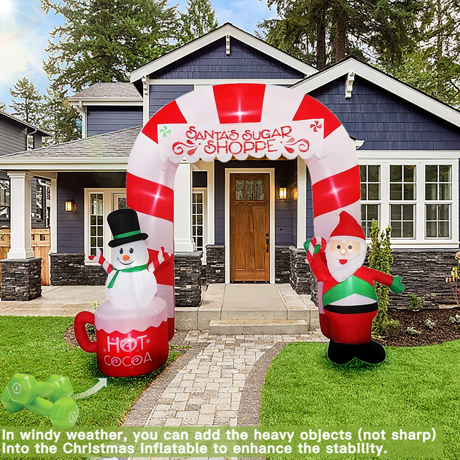 Onekie Inflatable Christmas Archway Decorations, 8 FT Christmas Arch - Santa Claus and Snowman, Build-in LED Blow Up for Garden and Lawn, Outdoor Inflatables Yard Decor - Image 6