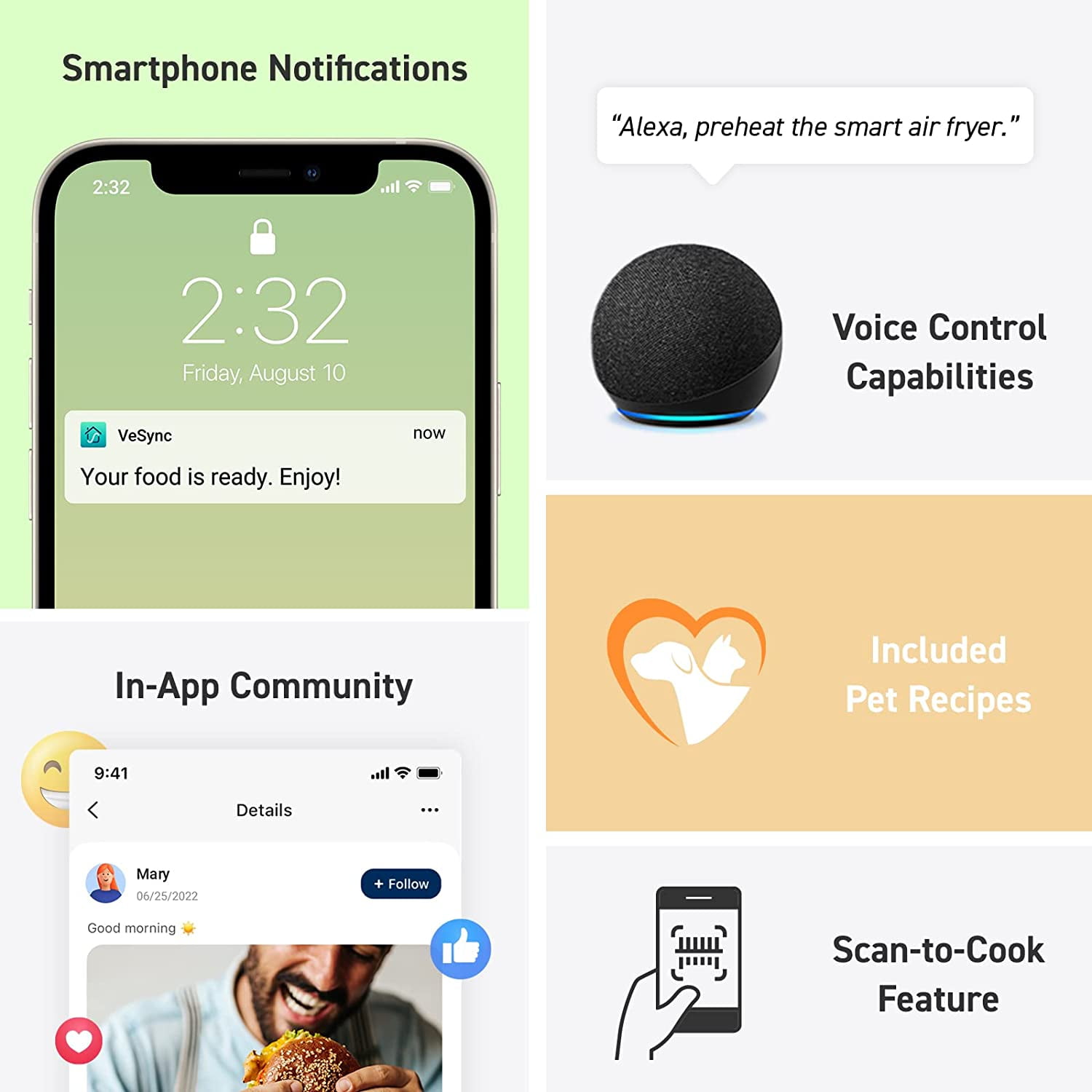 COSORI Smart Air Fryer, Lite 4-Quart Compact 7-in-1 Oven, Preheat and Keep Warm, Voice Control, Dishwasher-Safe, Light Gray - Image 6