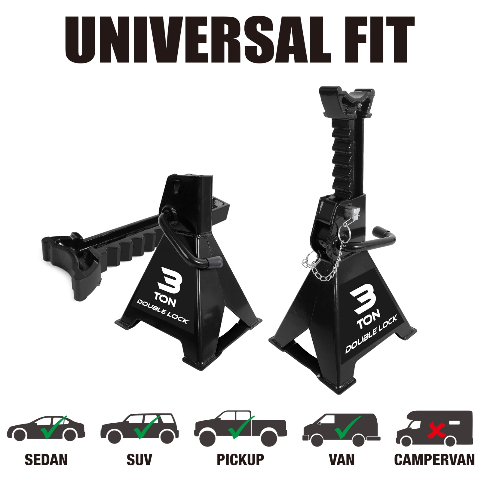 Torin 3 Ton Heavy Duty Jack Stands Double Locking Pins Car Jack Stand, Black, 1 Pair, W43005AB - Image 2