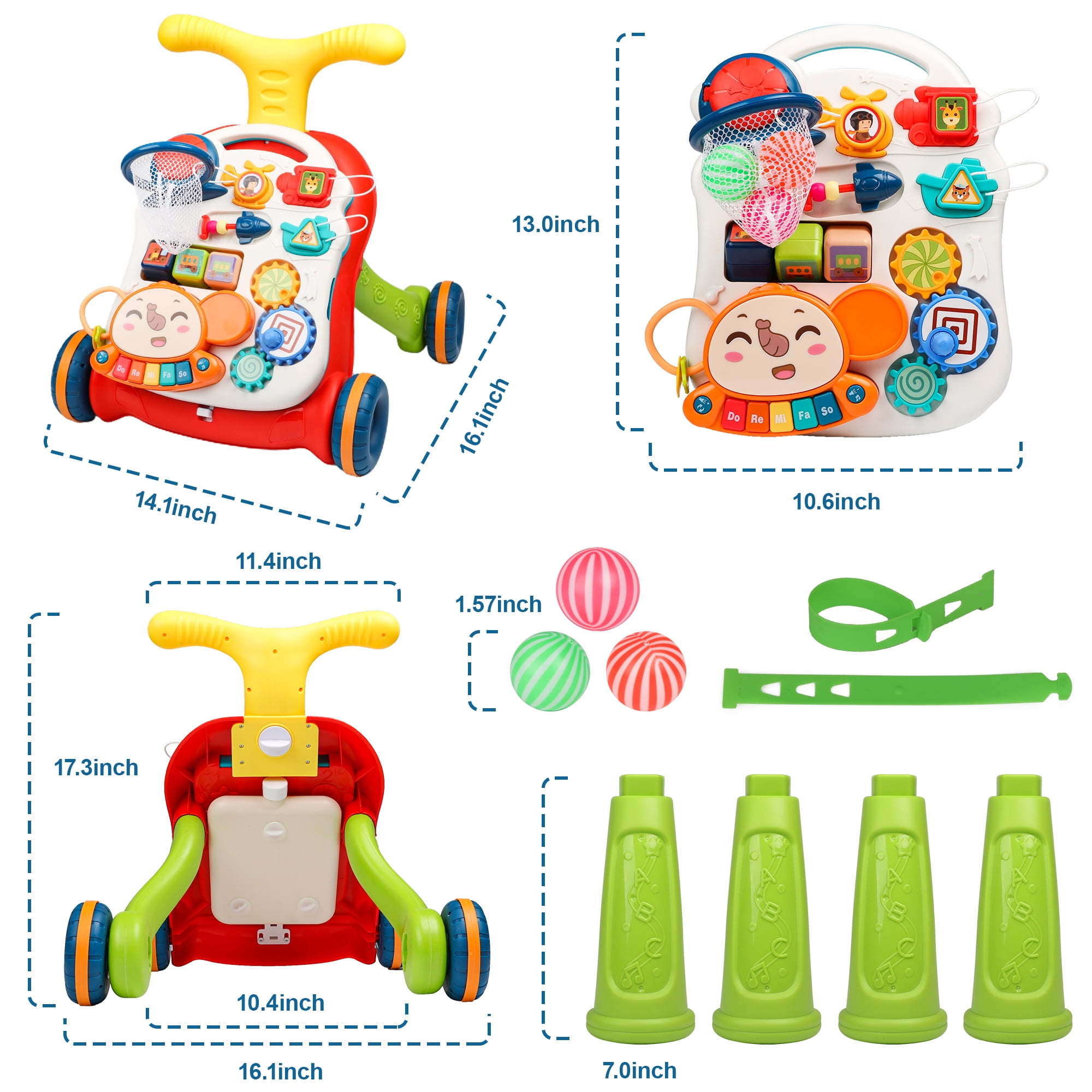 Huge Wave Multifunctional Sit-to-Stand Baby Walker for Baby, Early Educational Learning Toy and Activity Center for Boys and Girls-Red, Christmas Gift for Toddlers Boys Girls Birthday - Image 3