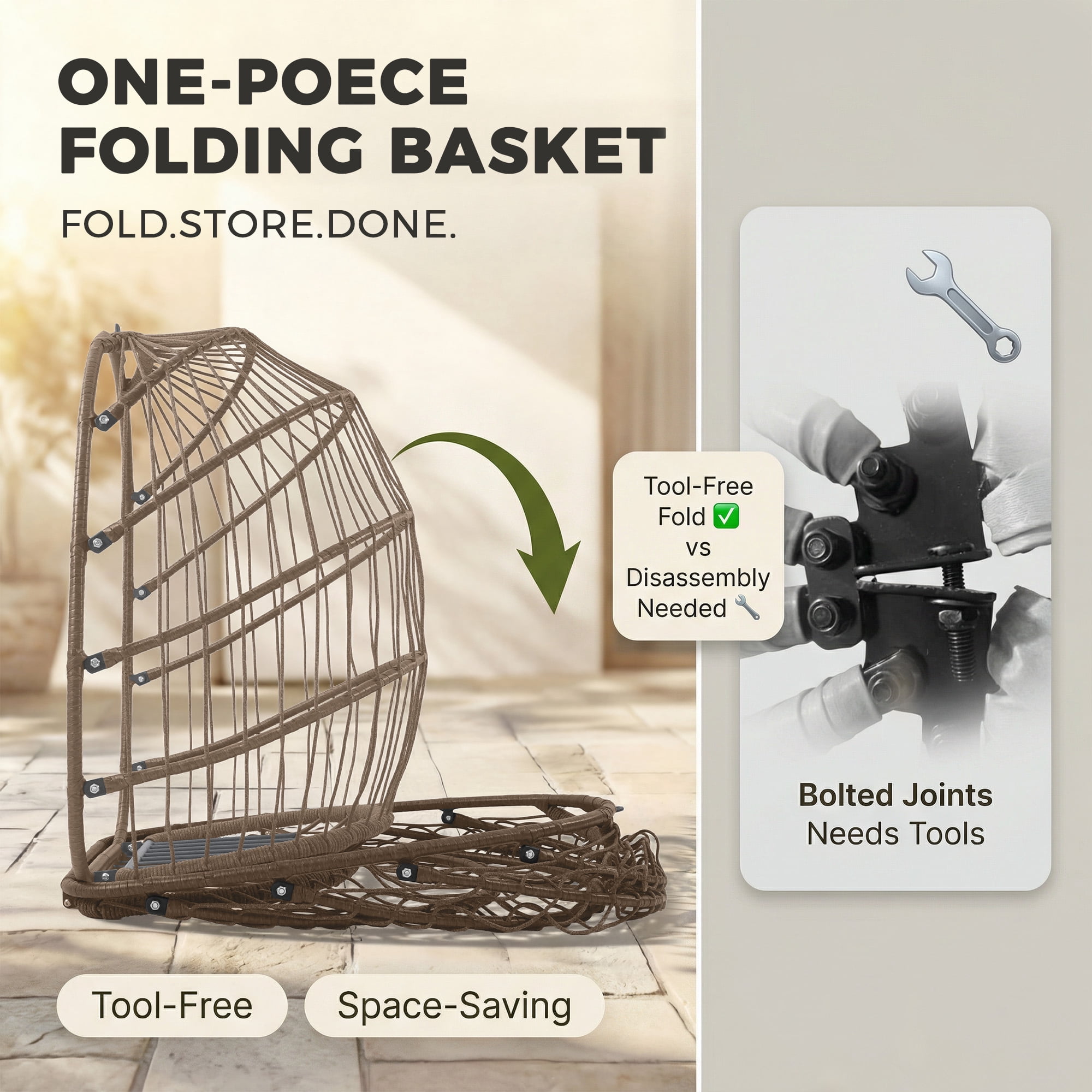 RADIATA Hanging Egg Chair with Stand, Outdoor Indoor Wicker Swing Chair with Cushions, 350lbs Capacity Patio Hammock Chair for Backyard, Balcony, Brown - Image 7