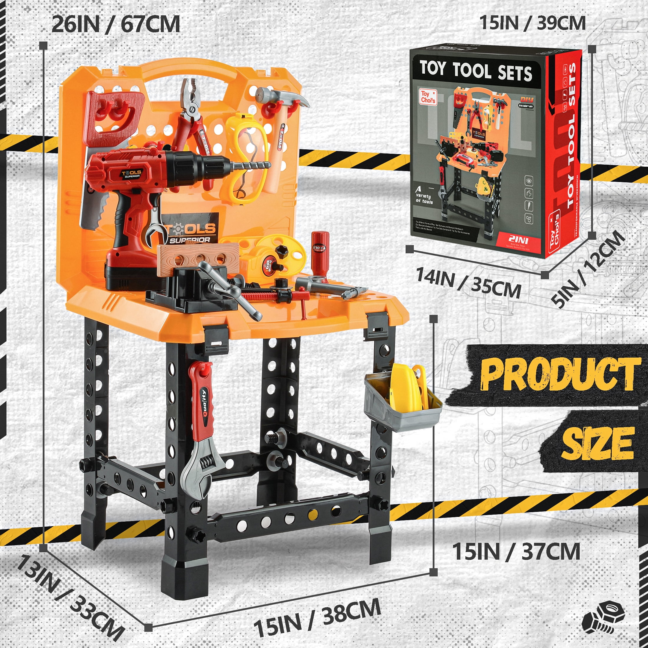 YCFUN 82-Piece Kids Workbench Set, Pretend Play Foldable Workshop with Electric Drill & Building Tools, Realistic Construction Toy for Toddlers Boys - Image 6