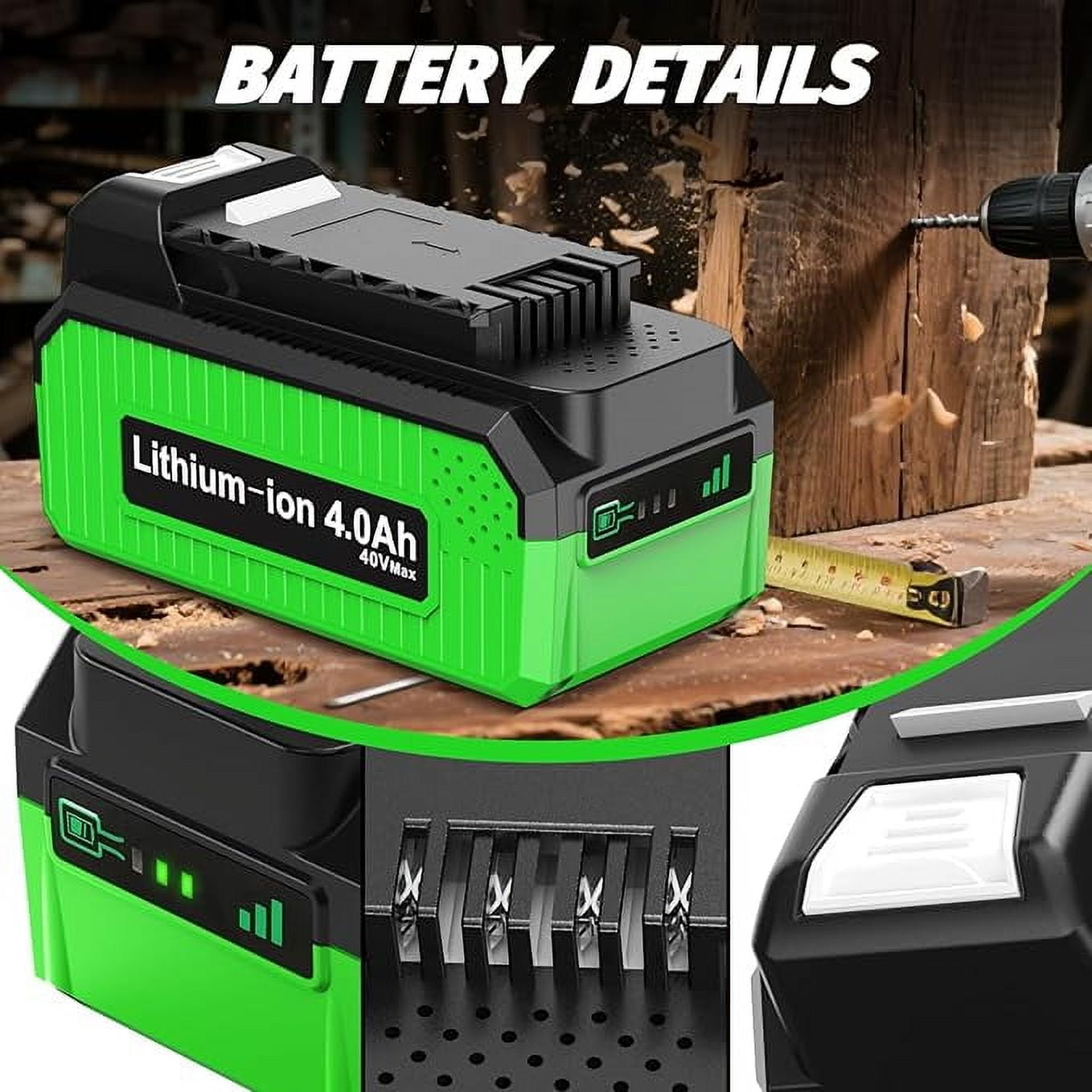 Vpment 4.0Ah Replacement 40V Battery 2Pack and Charger Replacement for Greenworks Battery - Image 2