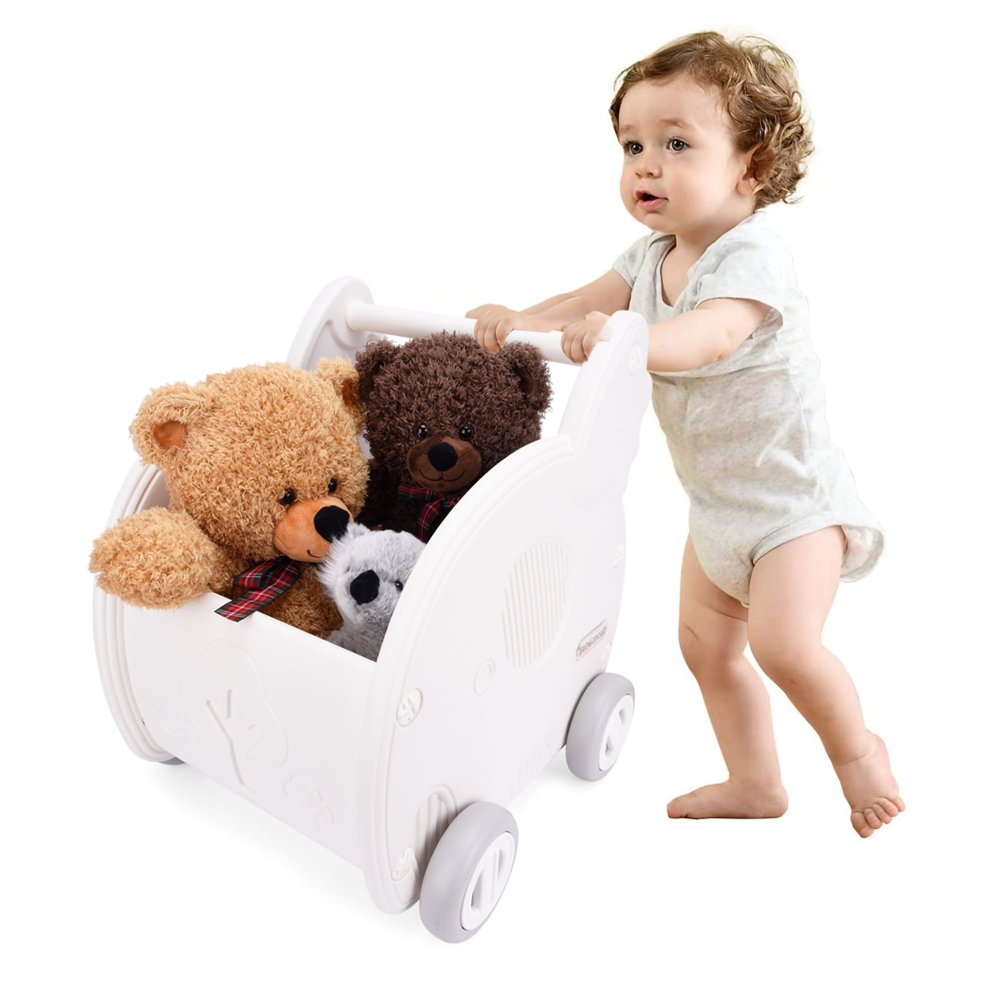 Bebamour Baby Shopping Cart, Push and Pull Baby Stroller, 2-in-1 Toddler Learning Walker Toy Storage Chest, Shopping Cart and Doll Stroller, White Cart - Image 7