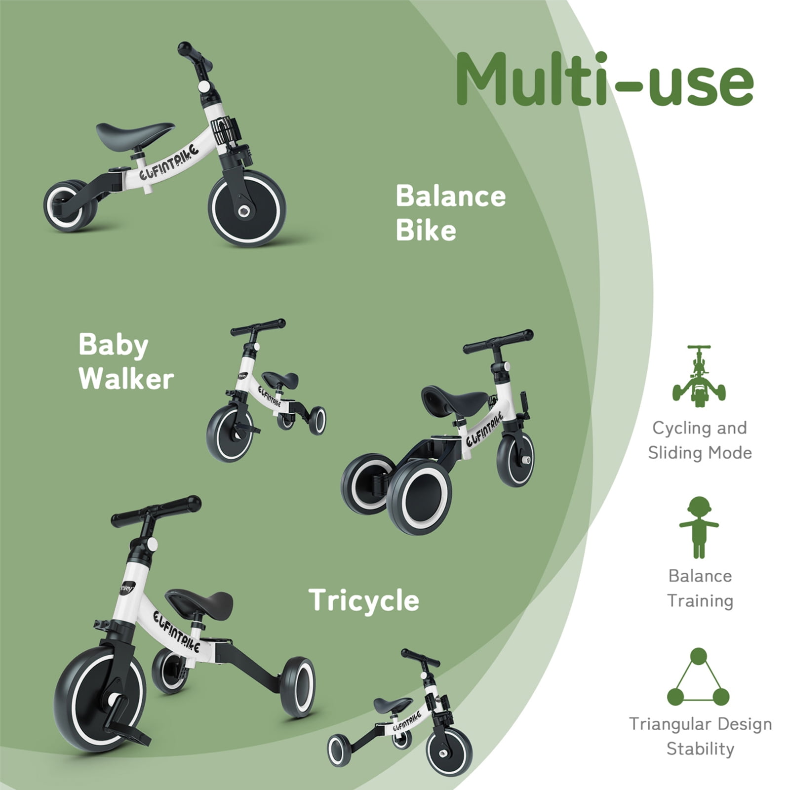 Besrey 5 in 1 Toddler Tricycle for 1-5 Years Old Boys Girls, Kids Trike for Balance Training, Baby Bike Frame 24.2 in, Blue - Image 3