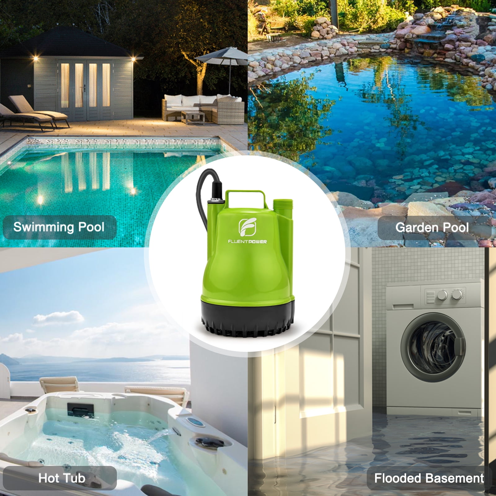 FLUENTPOWER 1/4HP Utility Pump 1900GPH Portable Submersible Sump Pump, Manual Control with 16.4 Ft Cord for Draining Water from Pool Pond Garden Hot Tub Basement Tankless Heater Liquids - Image 3