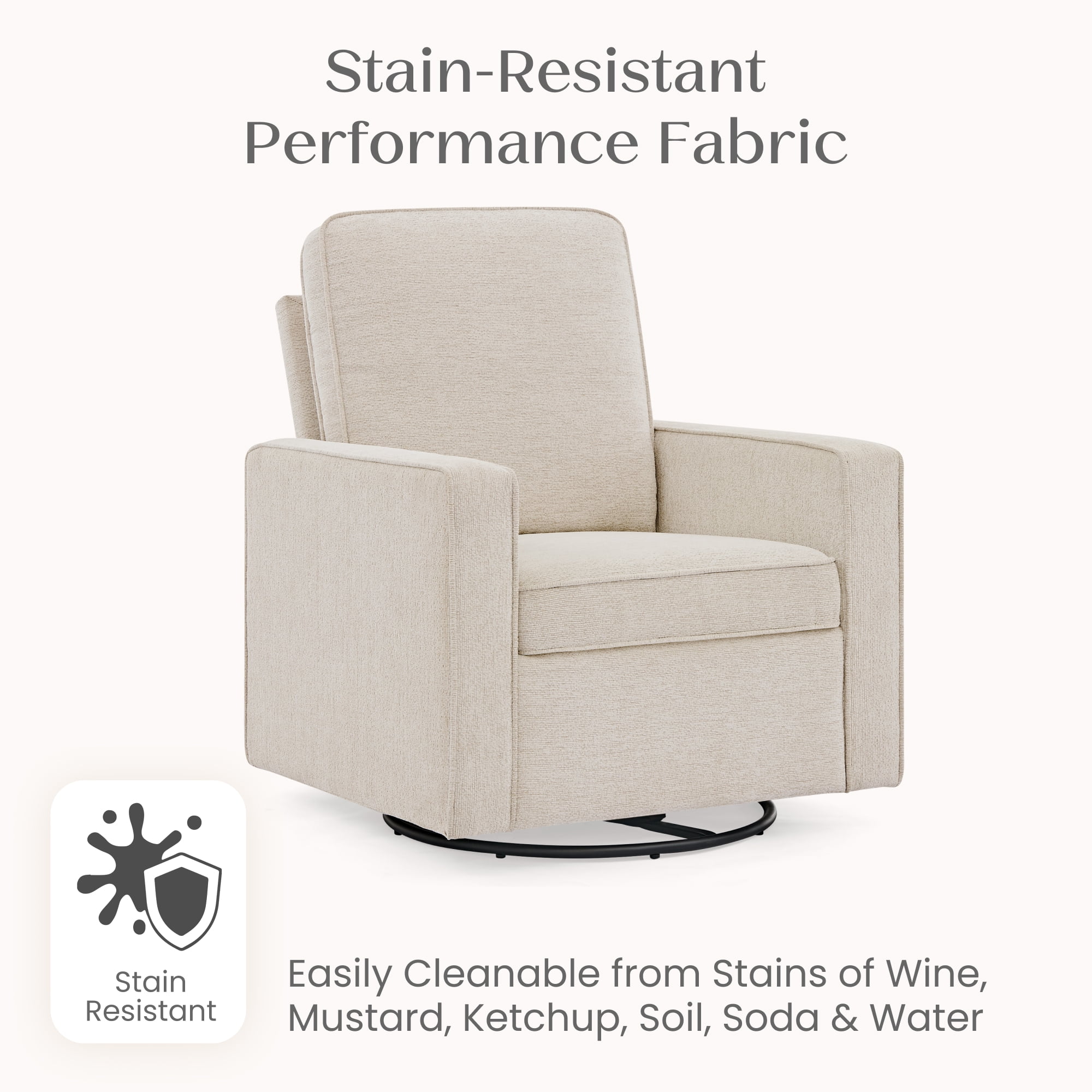 Delta Children Noah Upholstered Swivel Glider with Stain-Resistant Performance Fabric- Greenguard Gold Certified, Almond - Image 9