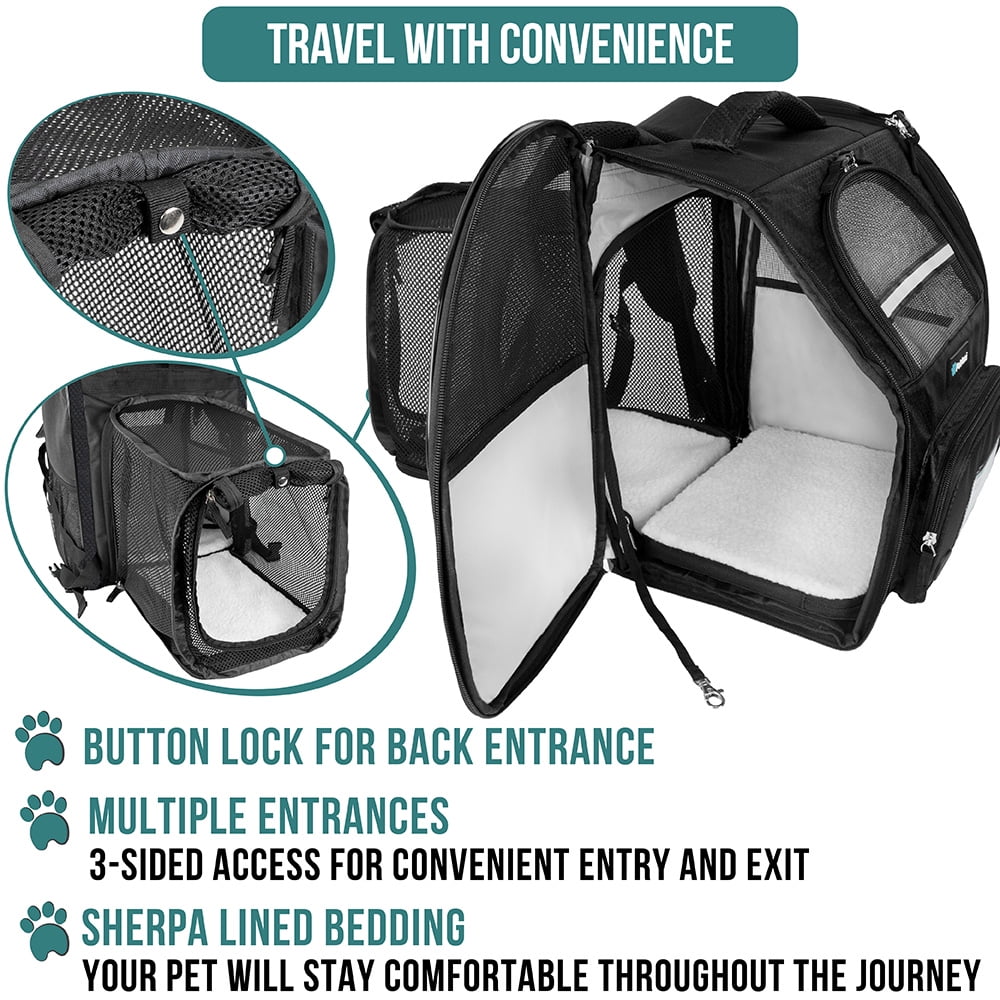 PetAmi Pet Backpack Carrier for Dog Cat, Expandable Cat Carrier Backpack for Travel Hiking, Airline Approved Cat Backpacks For Small Medium Dog Puppy Large Cat, Extended Dog Cat Carrier, Black - Image 5