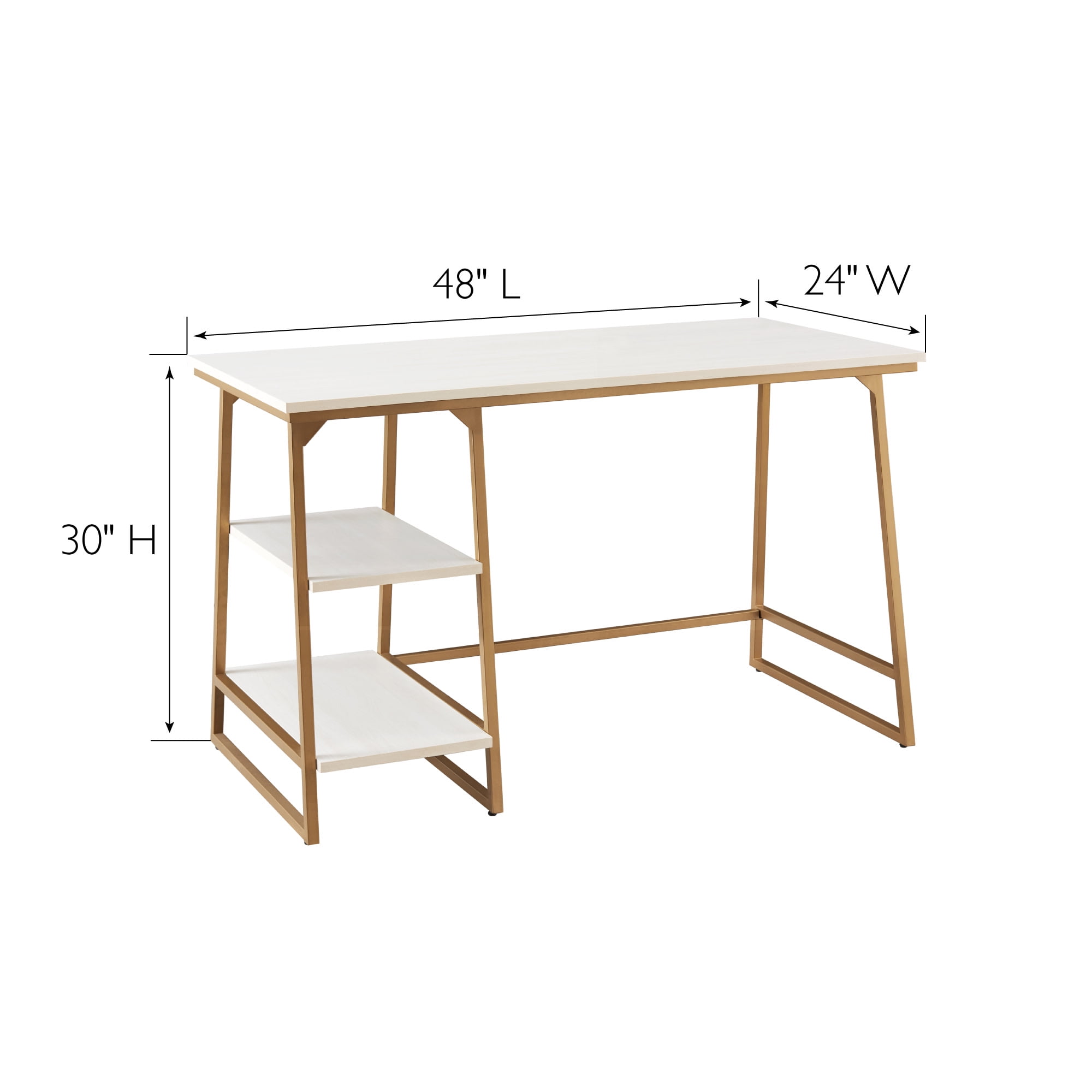 Leick Home Reversible Stepped Tier Shelf Rectangular Desk in White Herringbone/Satin Gold Finish - Image 2