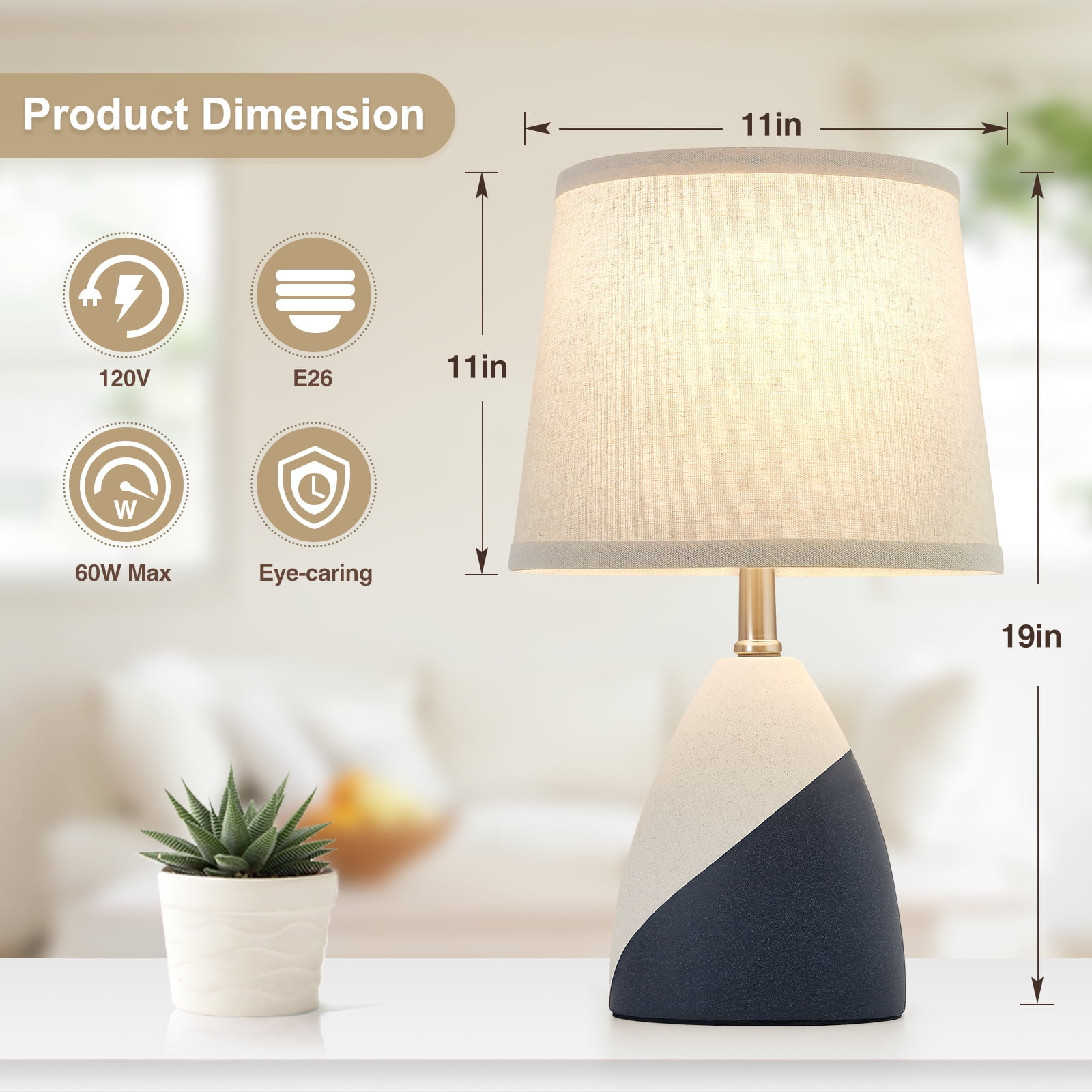 NATYSWAN Modern Ceramic Table Lamps Set of 2, 3 Way Dimmable Bedside Nightstand Lamp for Living Room Bedroom,19" Black White Classic - Image 6