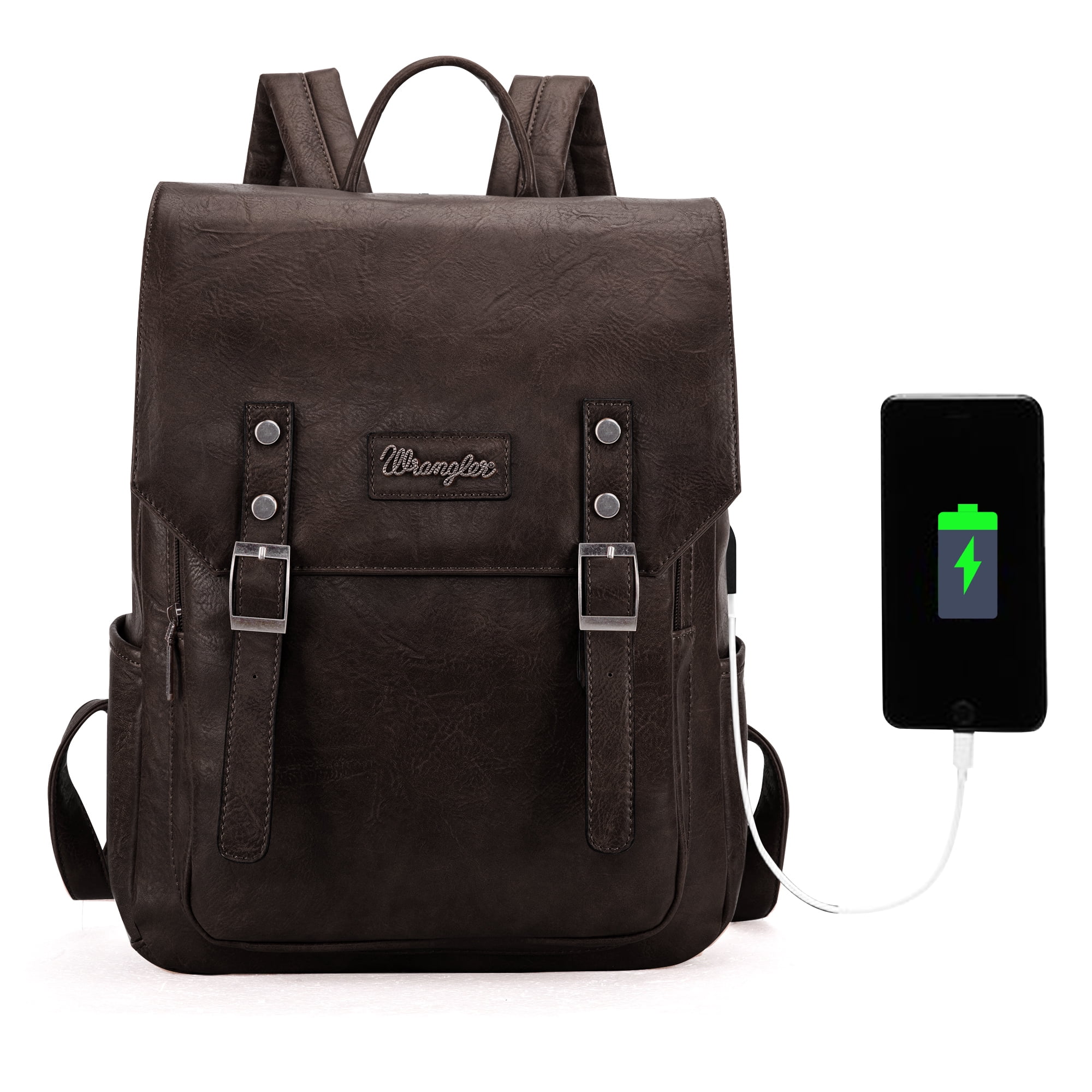 Wrangler Leather Backpack Purse for Women Laptop Backpack Fashion Pink Backpack, Coffee - Image 3