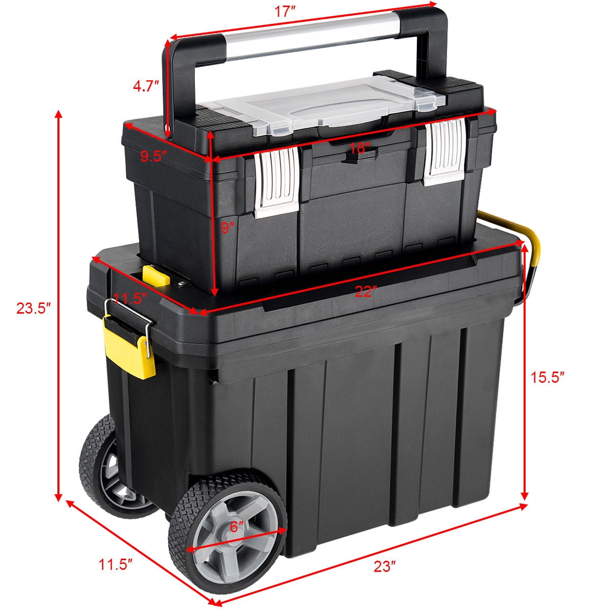 Costway 2-in-1 Rolling Tool Box Set Mobile Tool Chest Storage Organizer Portable Black - Image 9