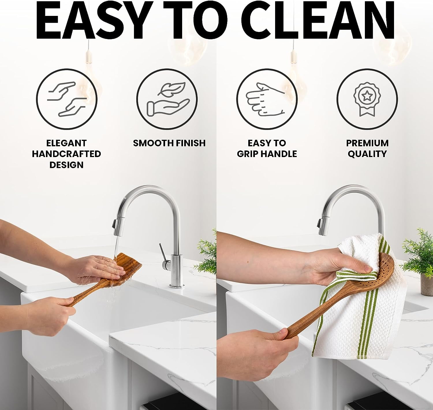 Zulay Kitchen Premium 9 Piece Teak Wooden Utensils - Smooth Finish Natural Teak Wood Cooking Utensil Set with Premium Gift Box - Image 9