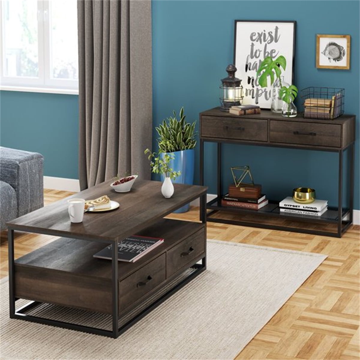 Homfa Console Table with Drawers and Storage Shelf, Narrow Long Sofa Entryway Table for Living Room, Entryway, Hallway, Foyer, Dark Brown - Image 6