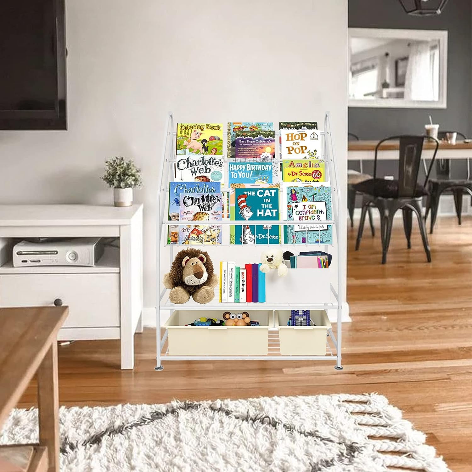 aboxoo Metal Kids Bookshelf Freestanding for Children Room 25 inches Toddler Bookcase Toy Organizer White Stable Bookcase Bookstore Library Book Unit Storage for Small Place - Image 4